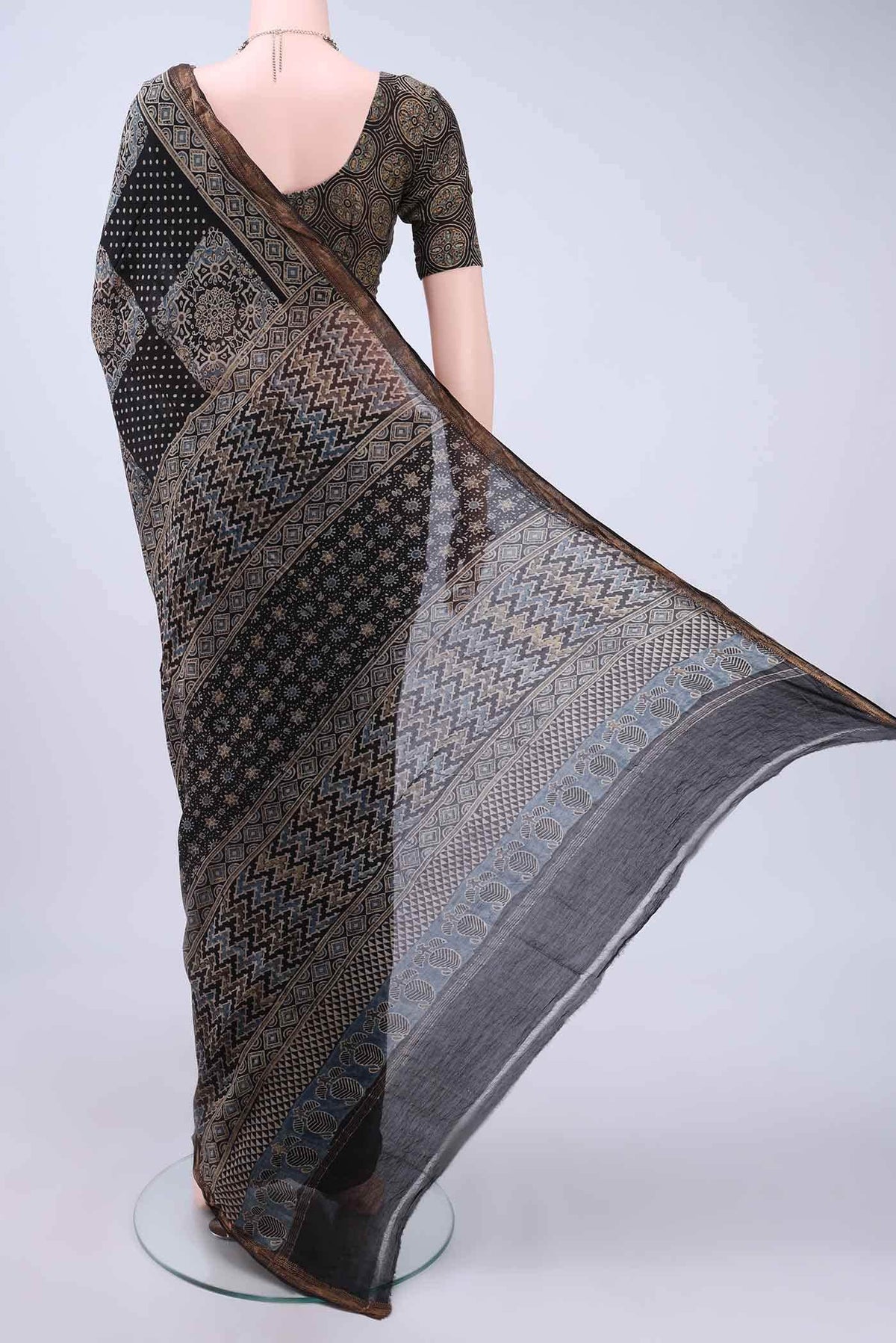 Black Chanderi Silk Cotton Saree