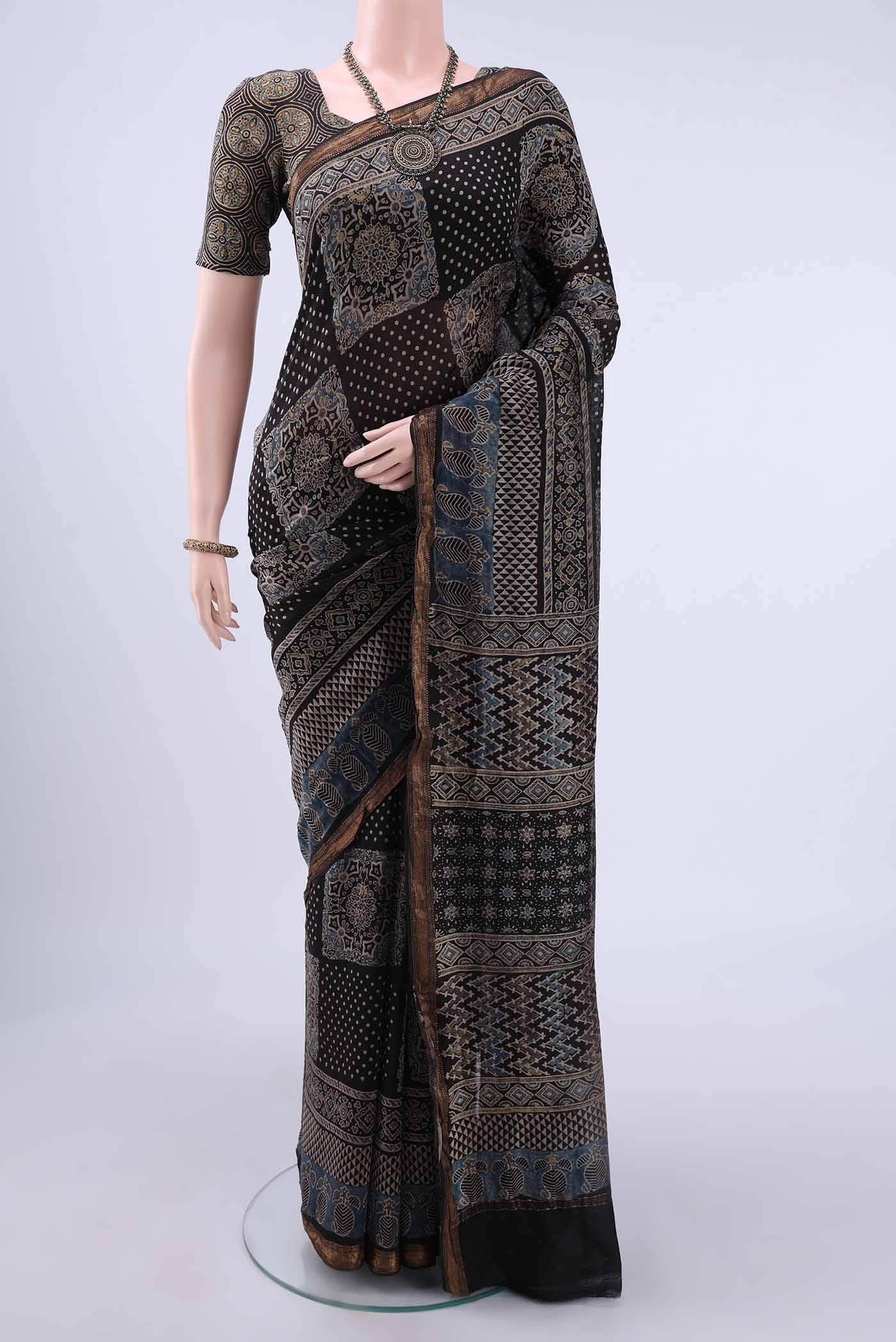 Black Chanderi Silk Cotton Saree