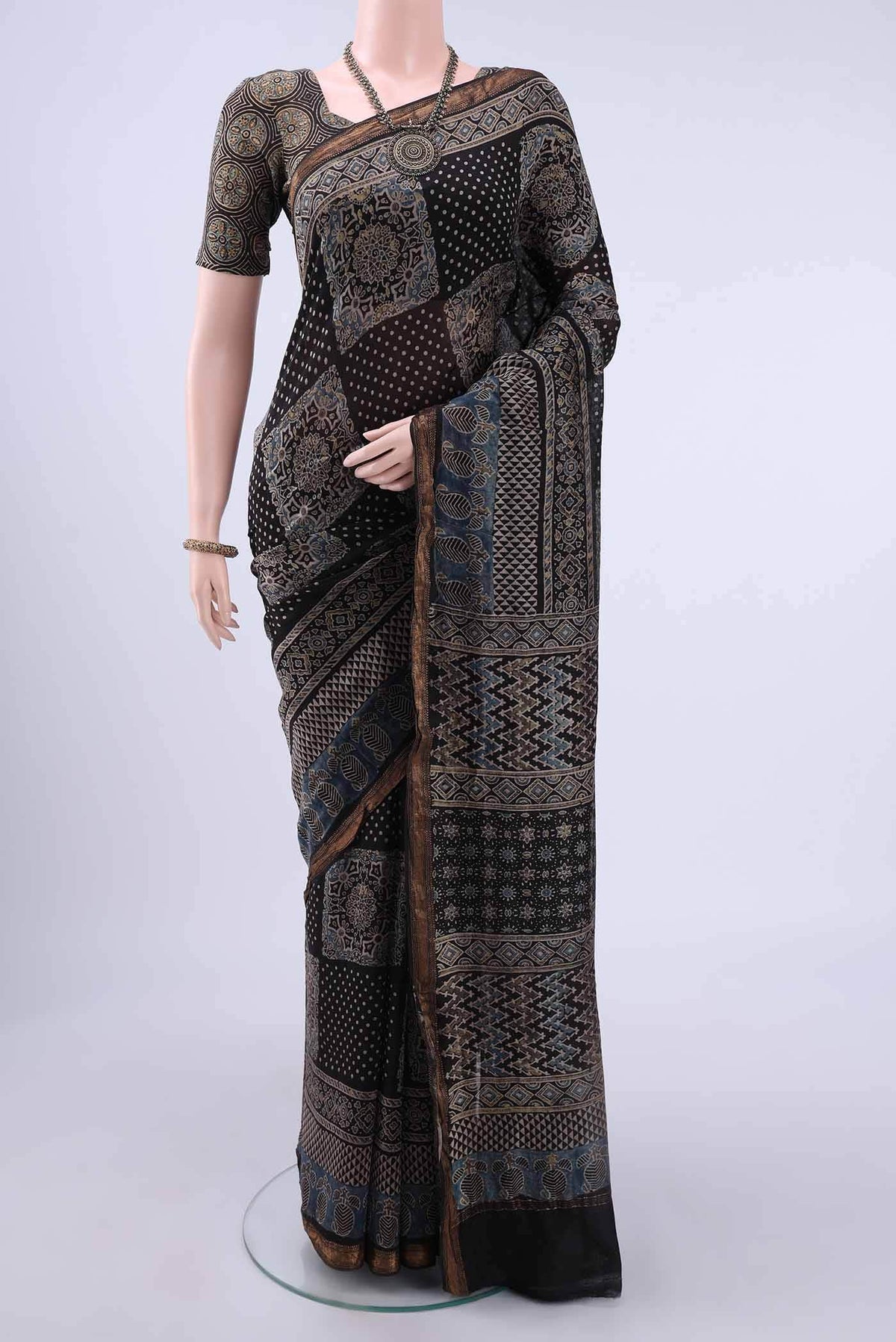 Black Chanderi Silk Cotton Saree