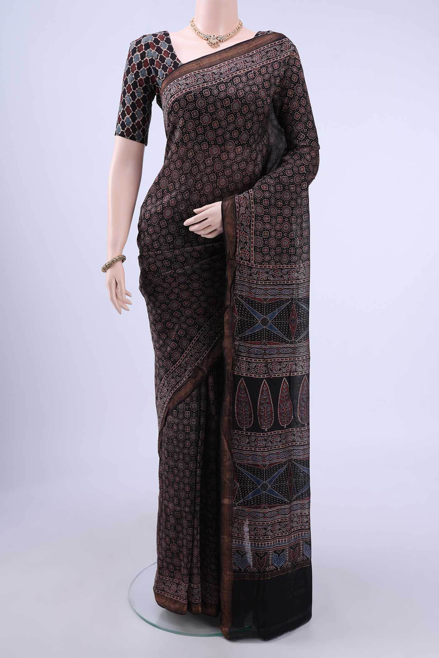 Black Chanderi Silk Cotton Saree