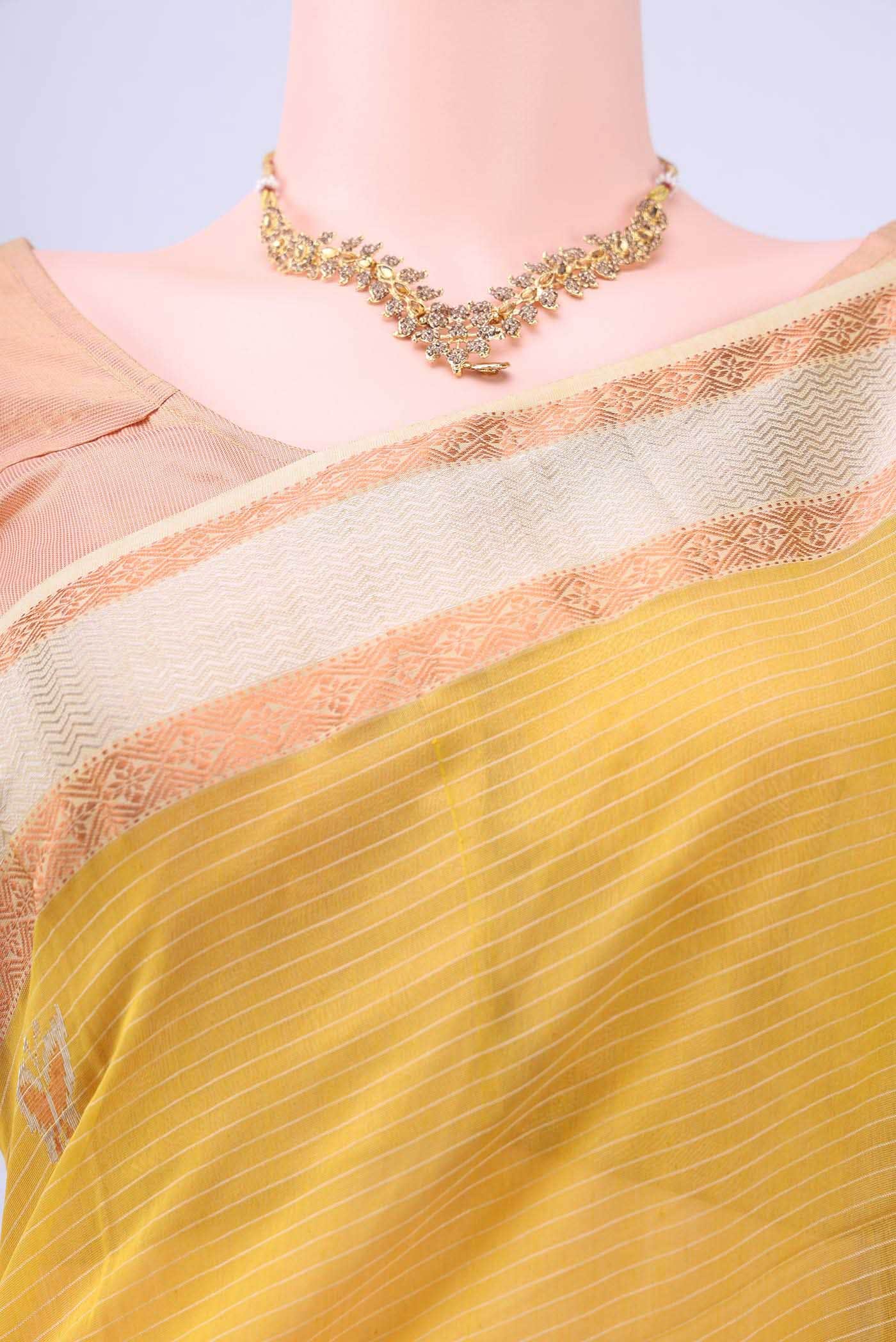 Lemon Yellow Maheshwari Silk Saree
