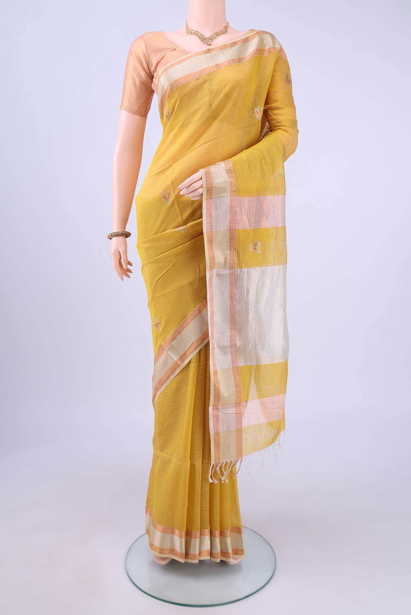Lemon Yellow Maheshwari Silk Saree