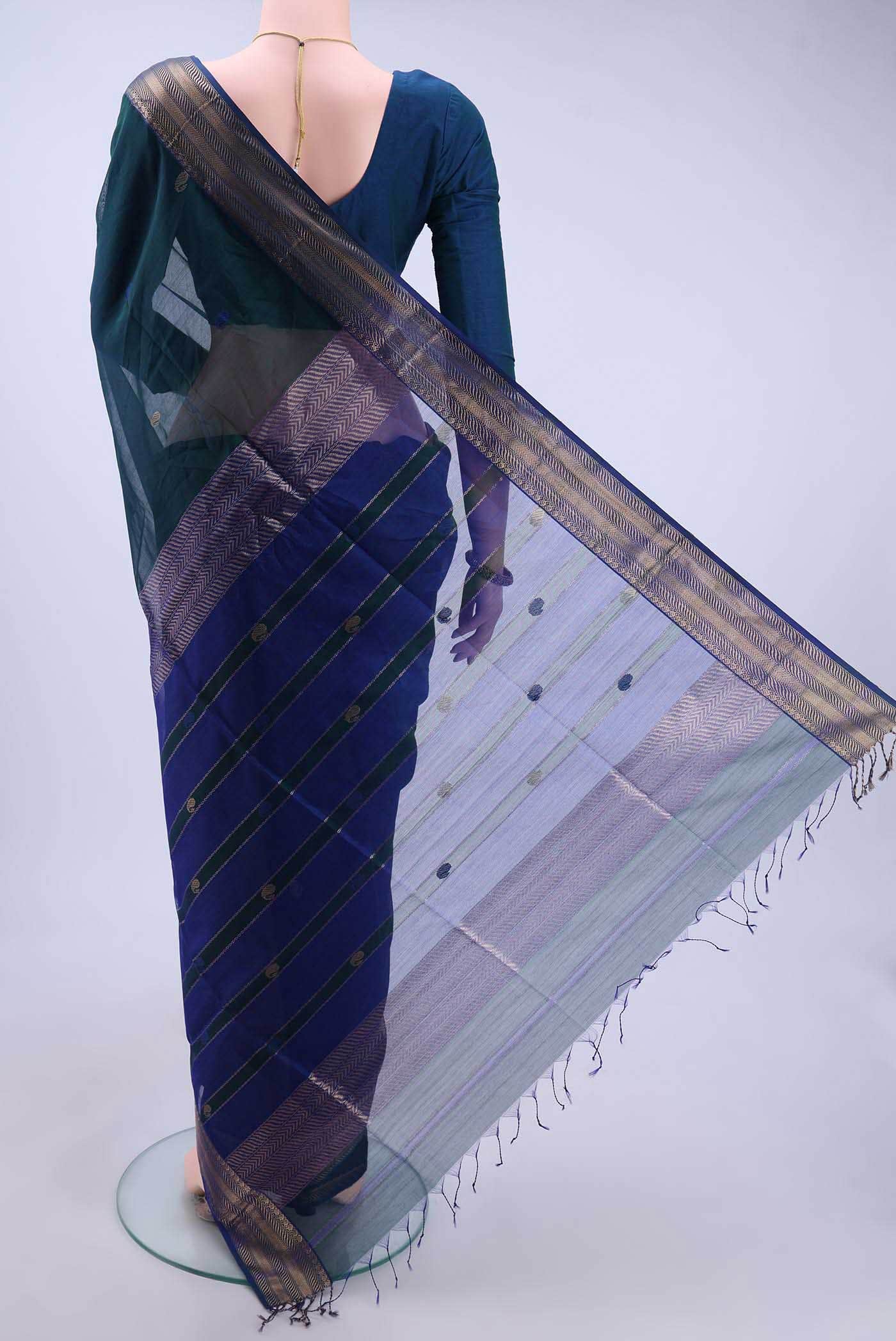 Peacock Blue Maheshwari Silk Saree