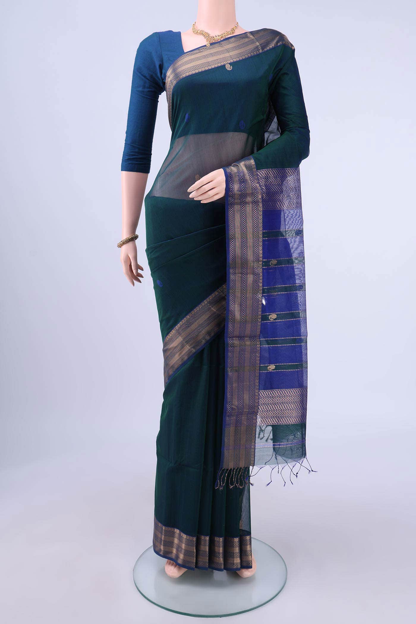 Peacock Blue Maheshwari Silk Saree