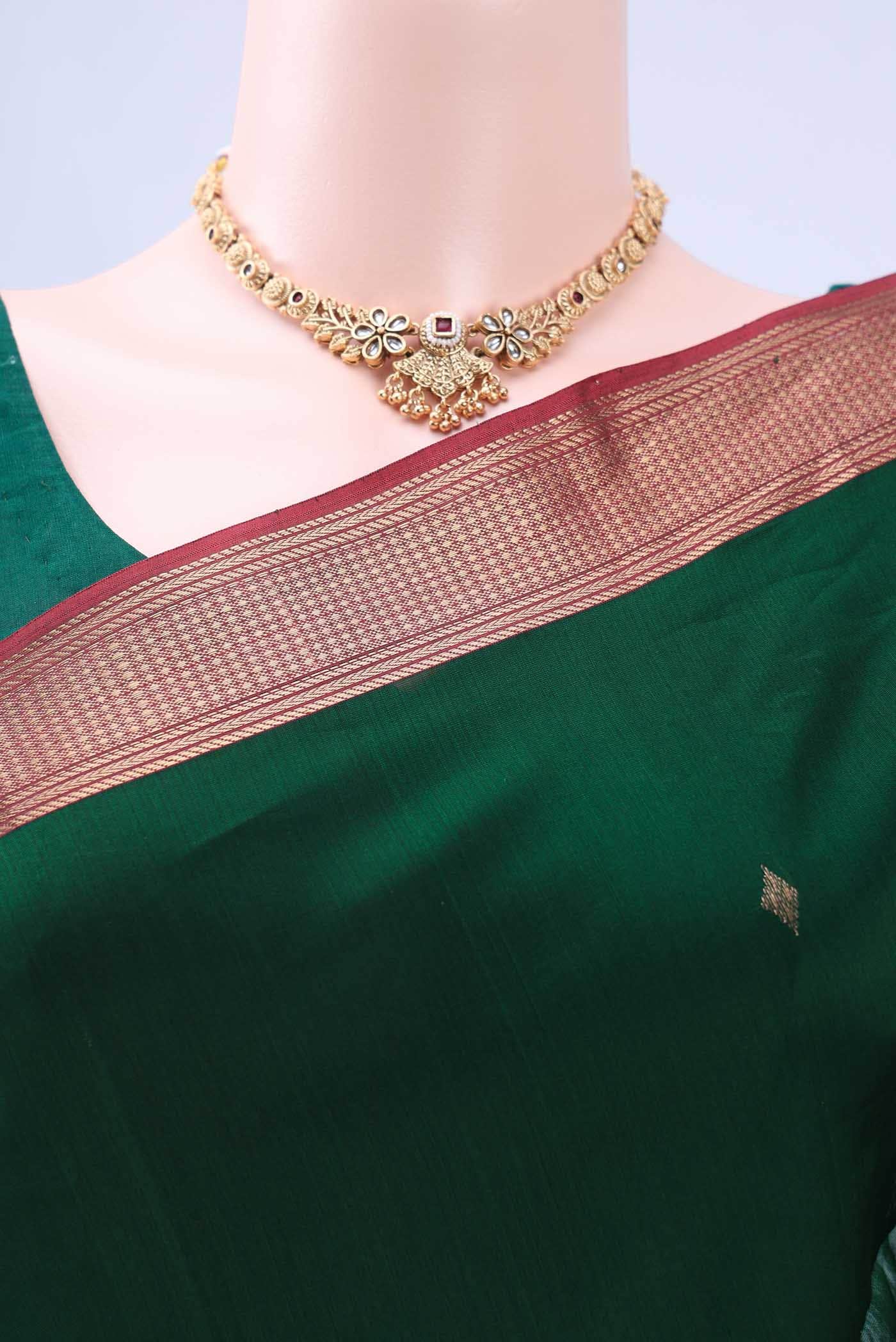 Bottle Green Maheshwari Silk Cotton Saree