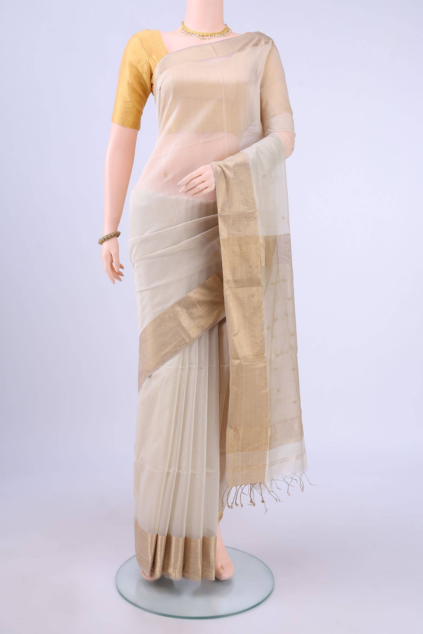 Beige Maheshwari Silk Cotton Saree