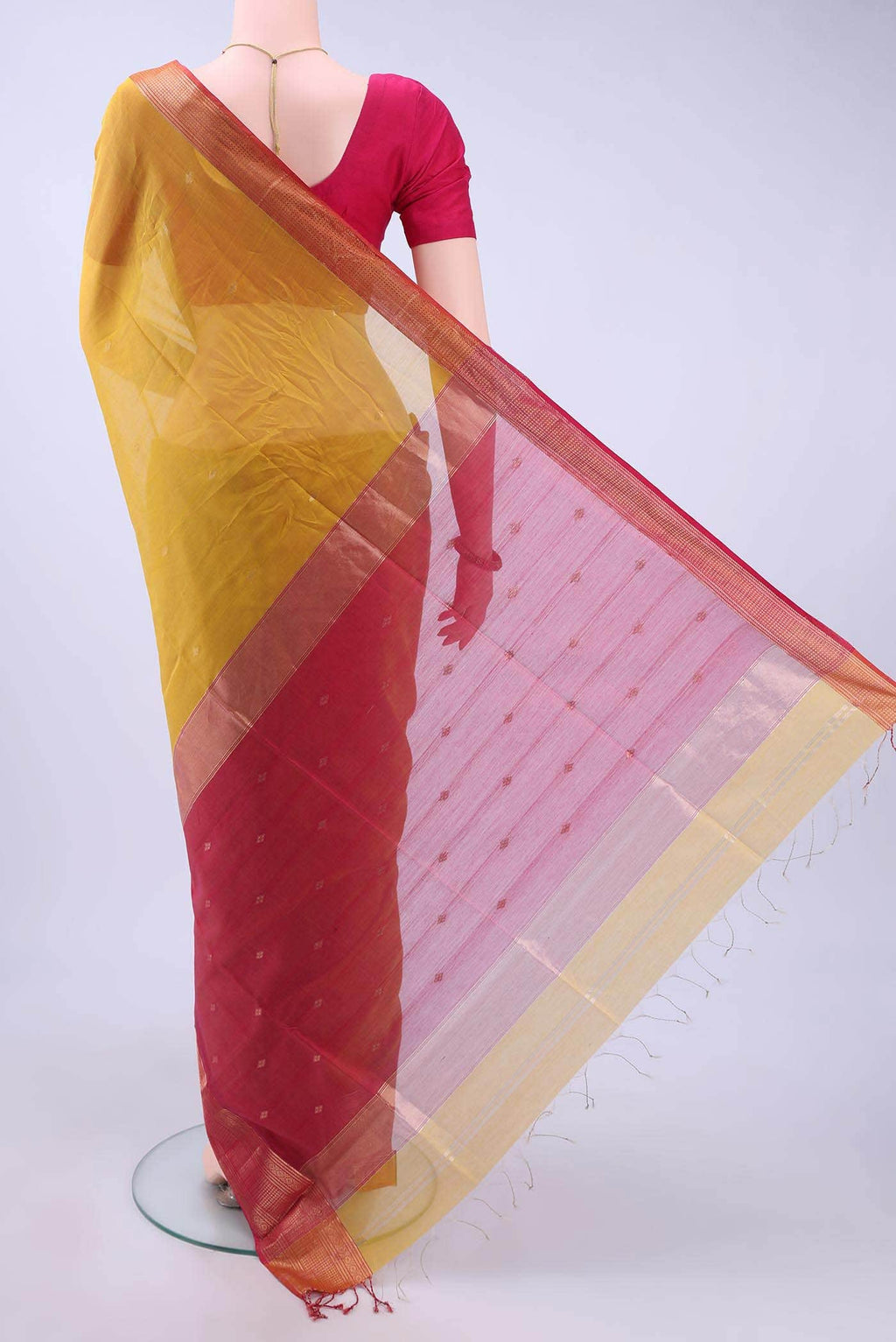 Mustard Maheshwari Silk Saree