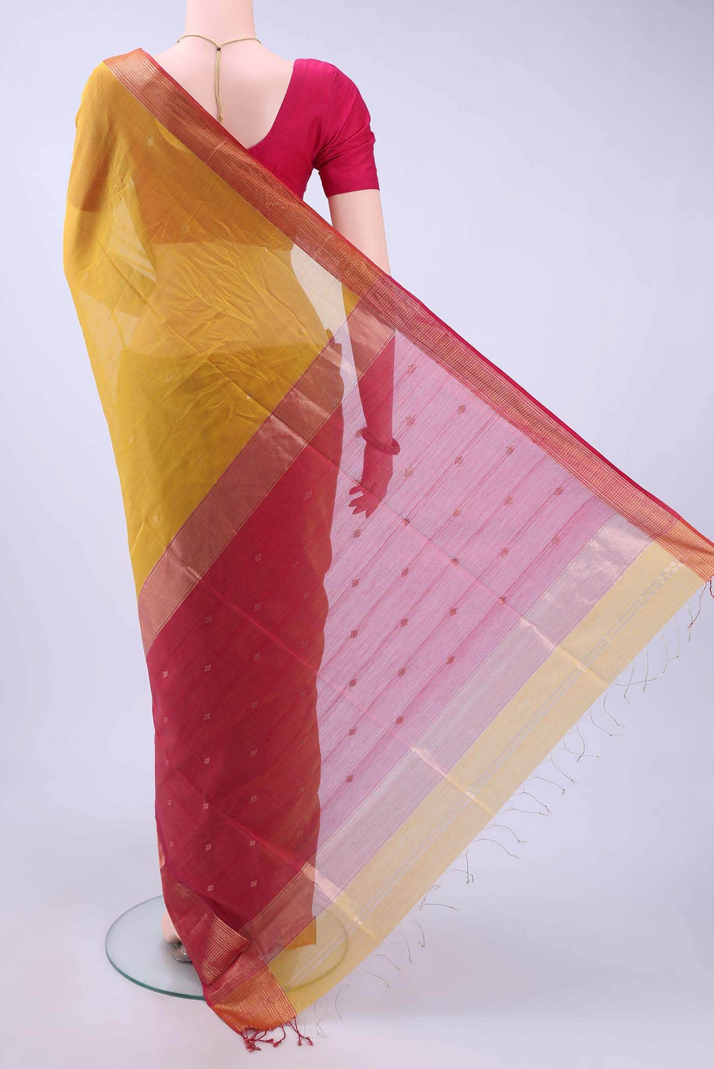 Mustard Maheshwari Silk Saree