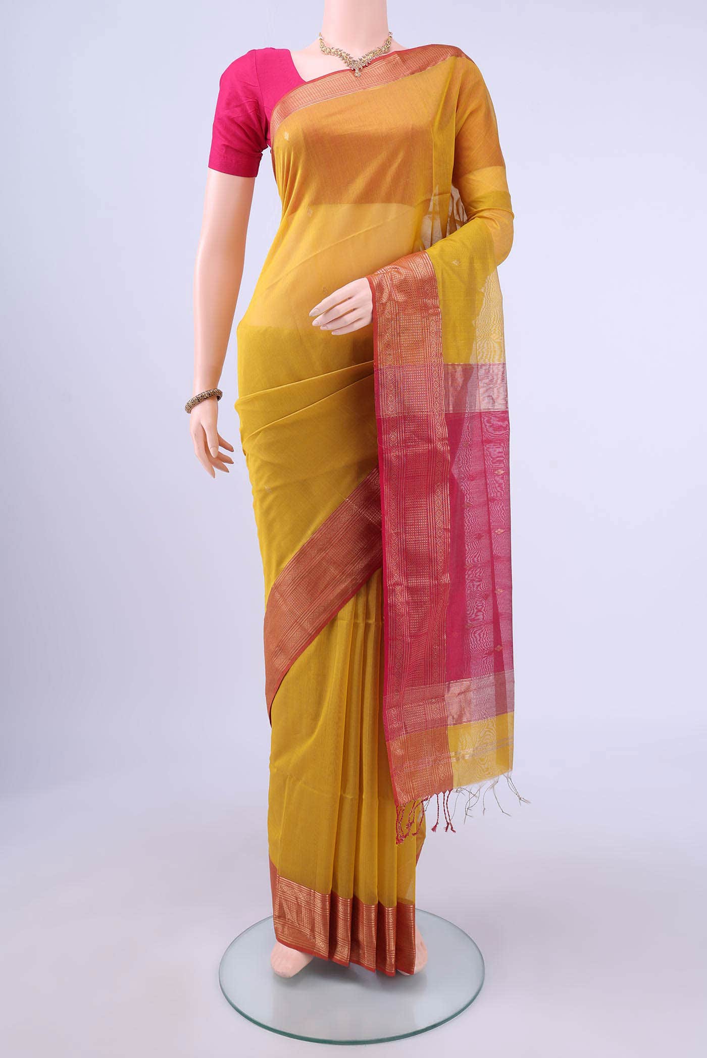 Mustard Maheshwari Silk Saree
