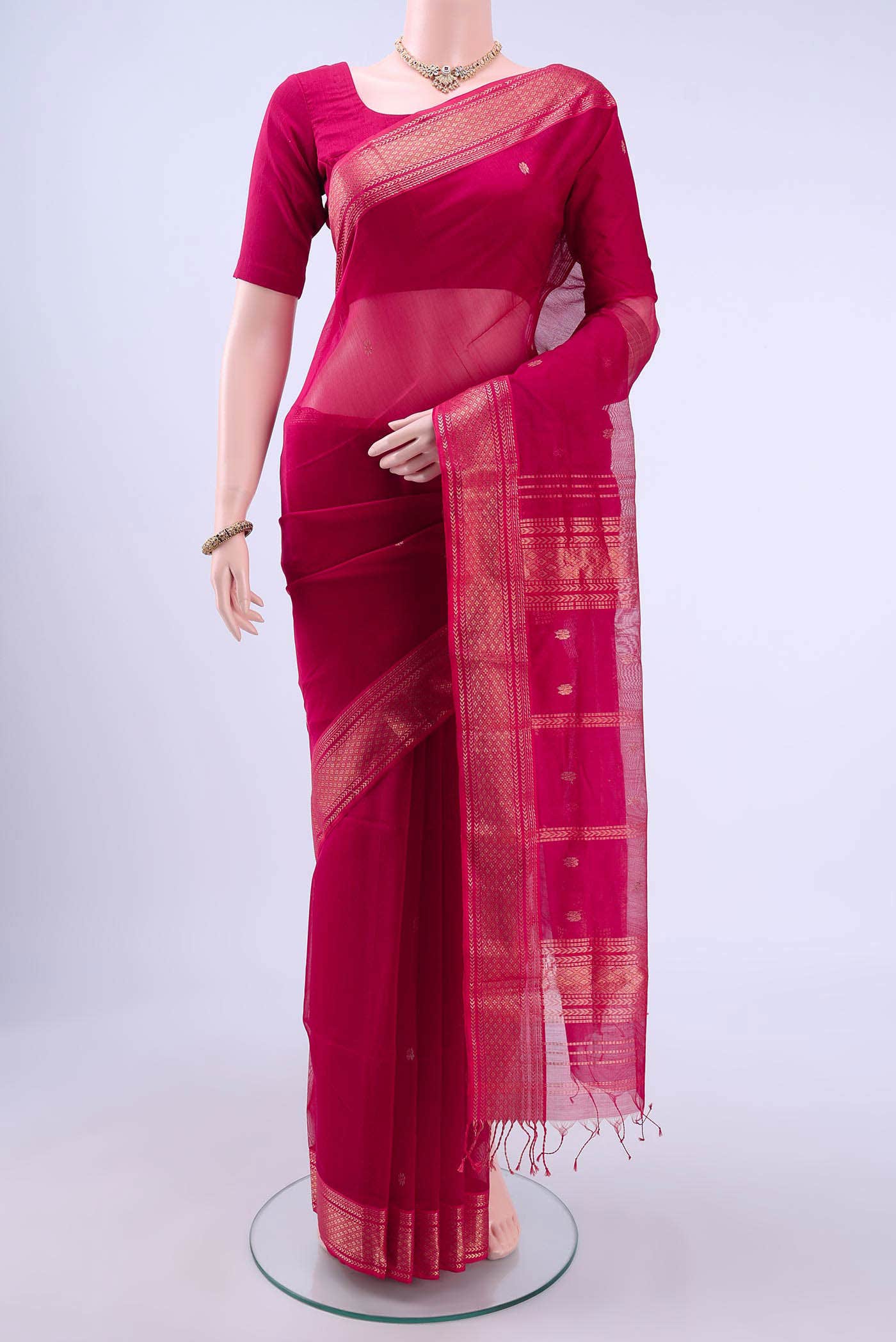 Imperial Pink Maheshwari Silk Cotton Saree