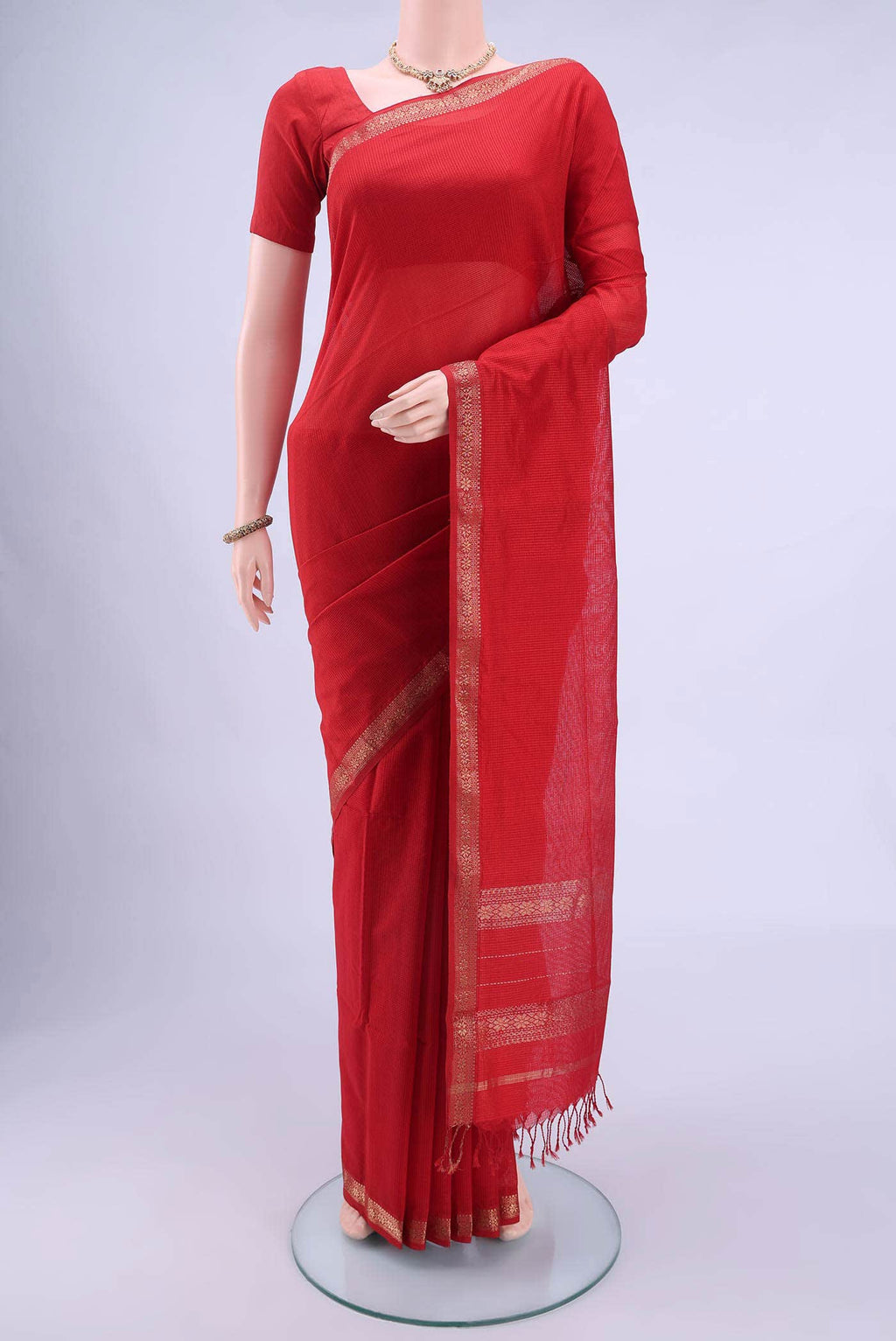 Deep Red Maheshwari Silk Cotton Saree