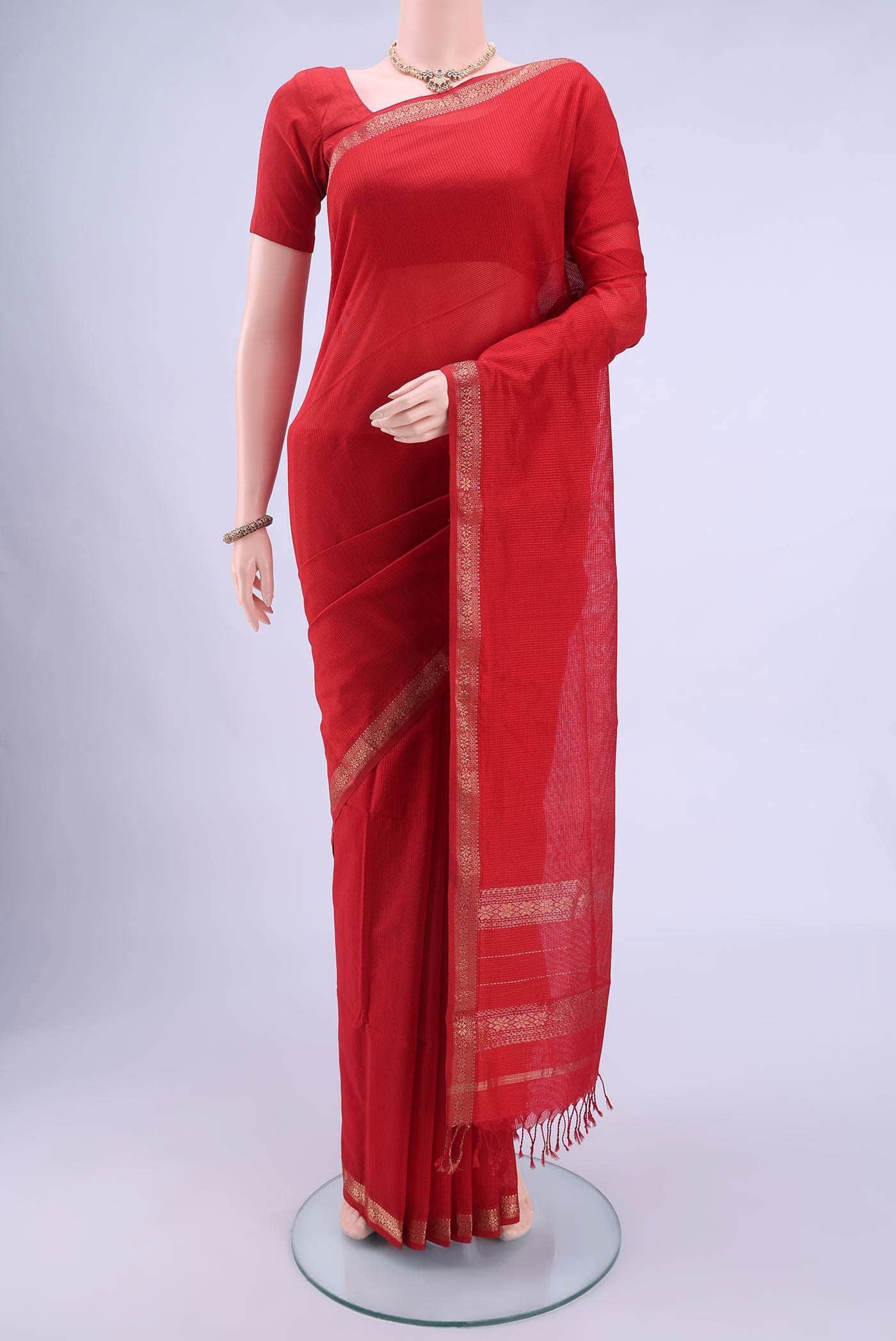 Deep Red Maheshwari Silk Cotton Saree