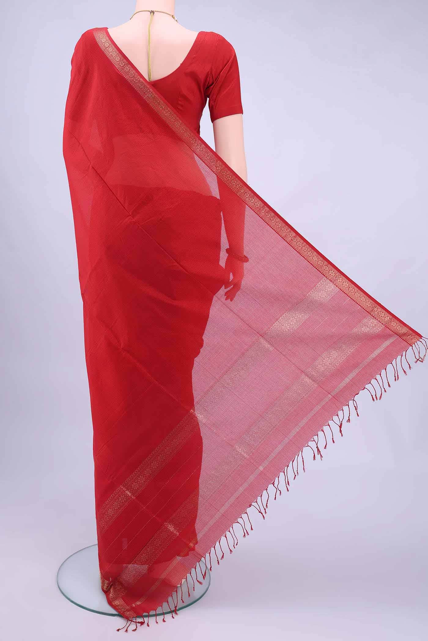 Deep Red Maheshwari Silk Cotton Saree