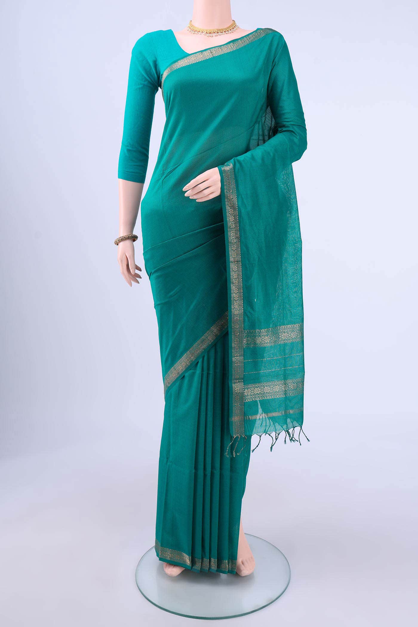 Sea Green Maheshwari Silk Cotton Saree