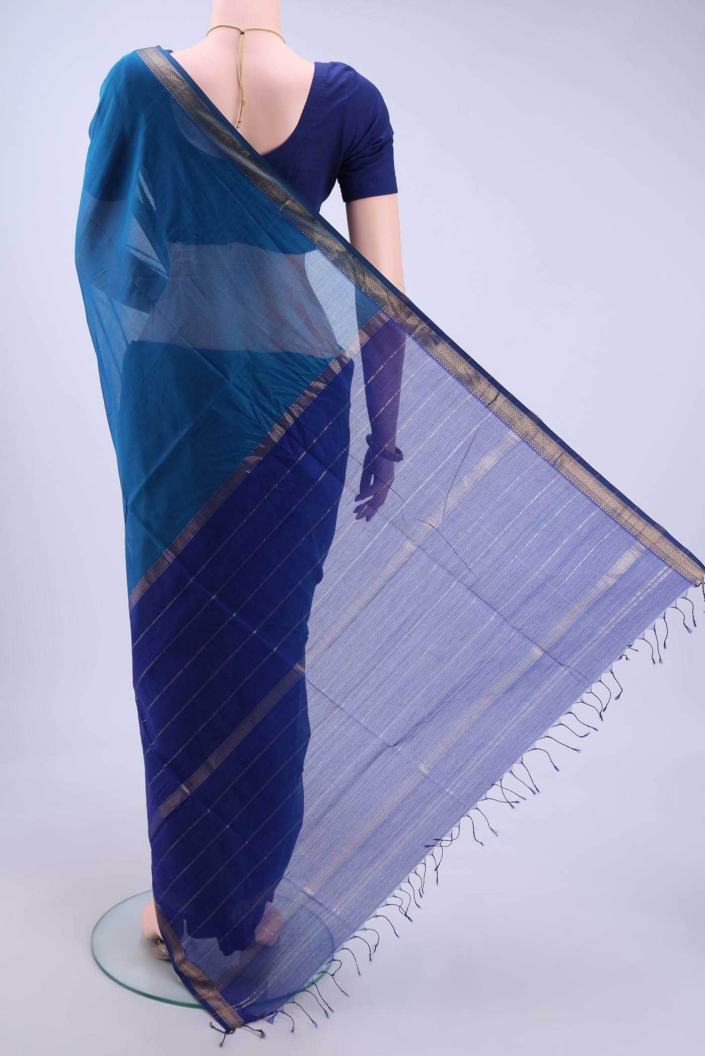 Blue Maheshwari Silk Saree