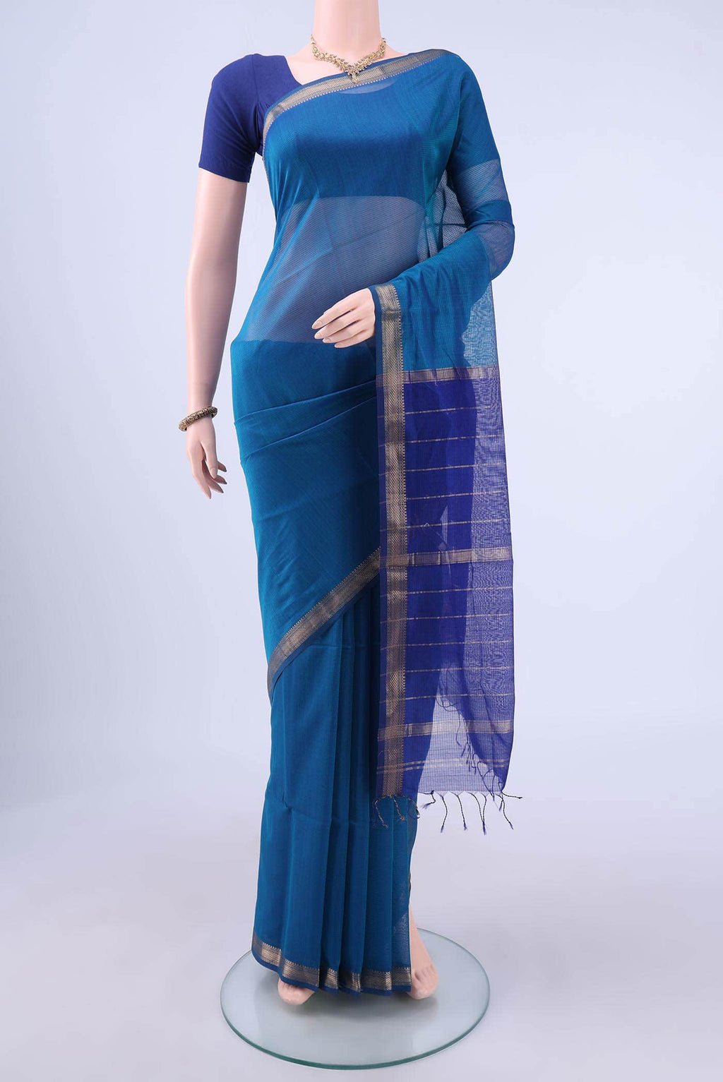 Blue Maheshwari Silk Saree