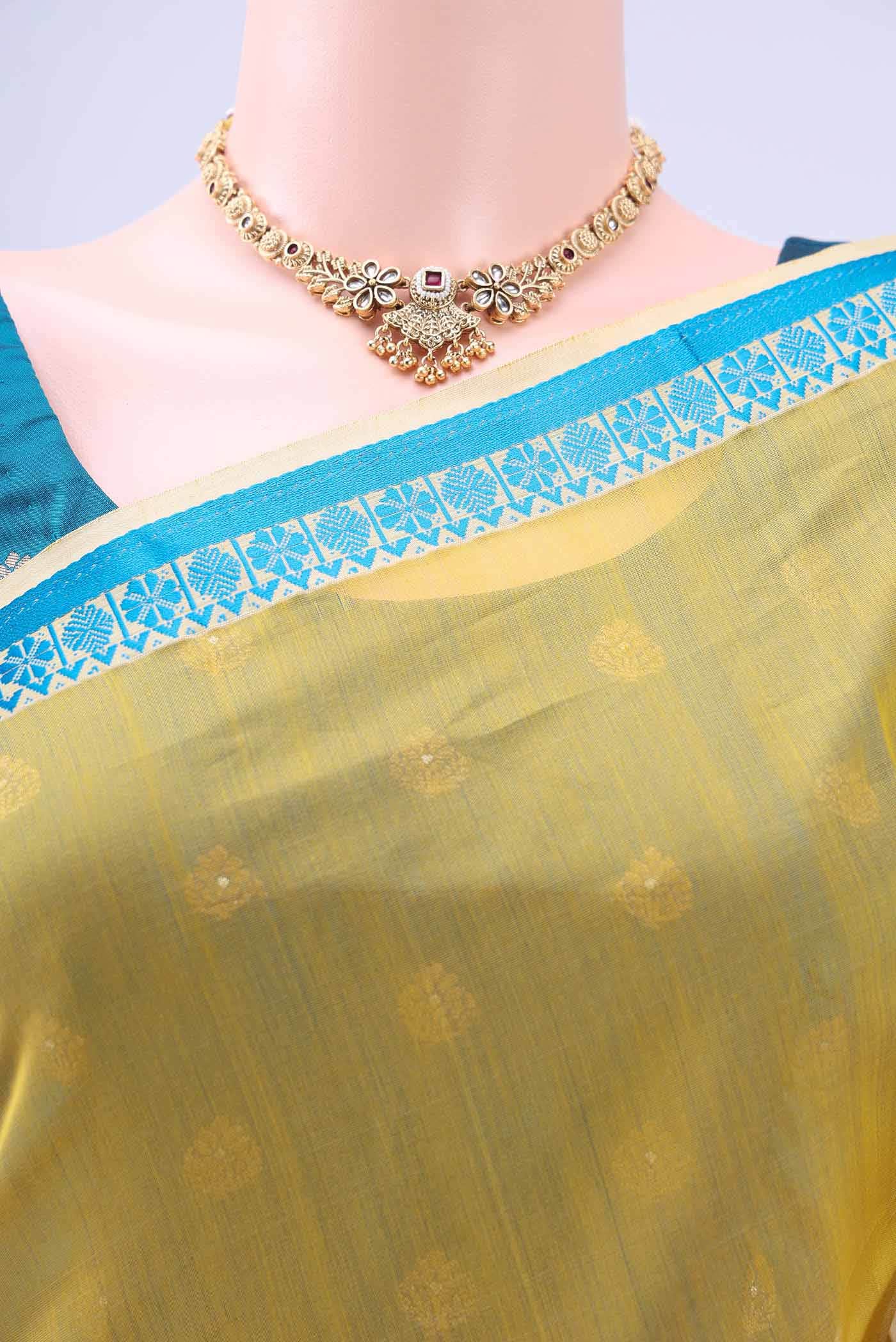 Lemon Yellow Maheshwari Silk Cotton Saree
