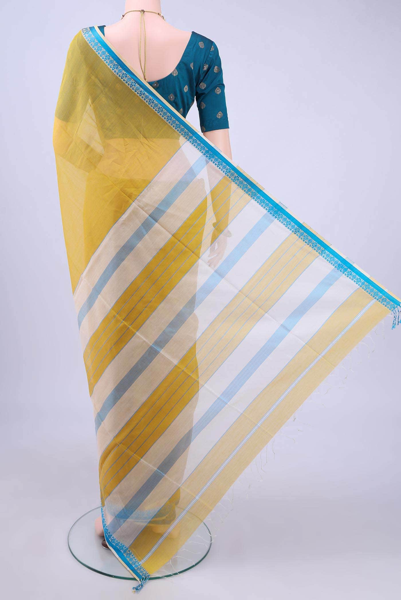 Lemon Yellow Maheshwari Silk Cotton Saree