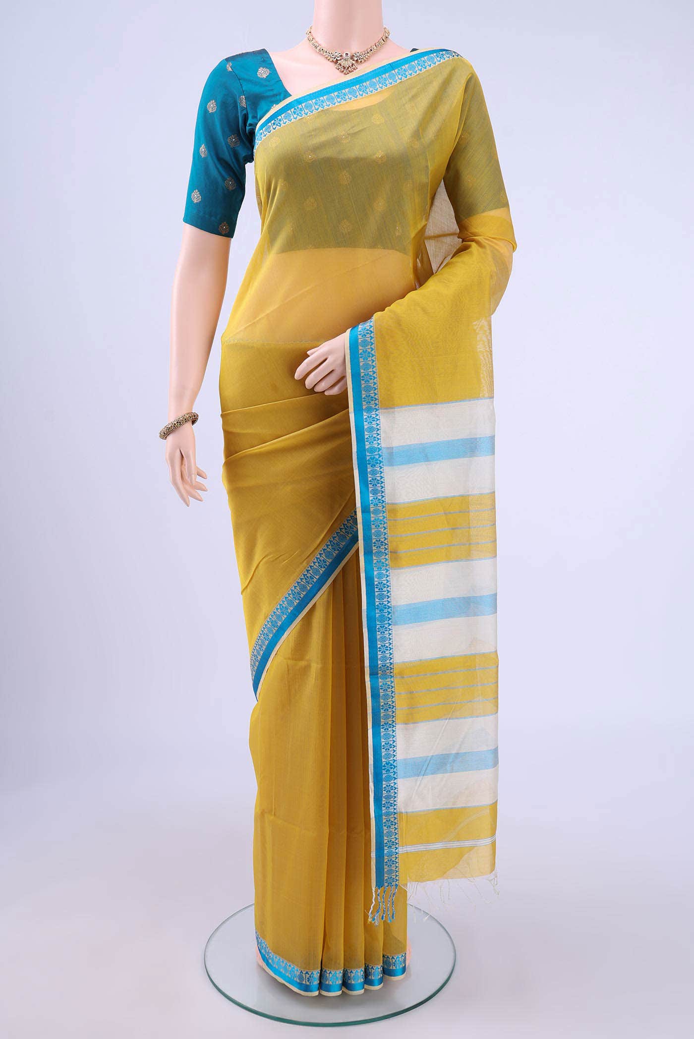 Lemon Yellow Maheshwari Silk Cotton Saree