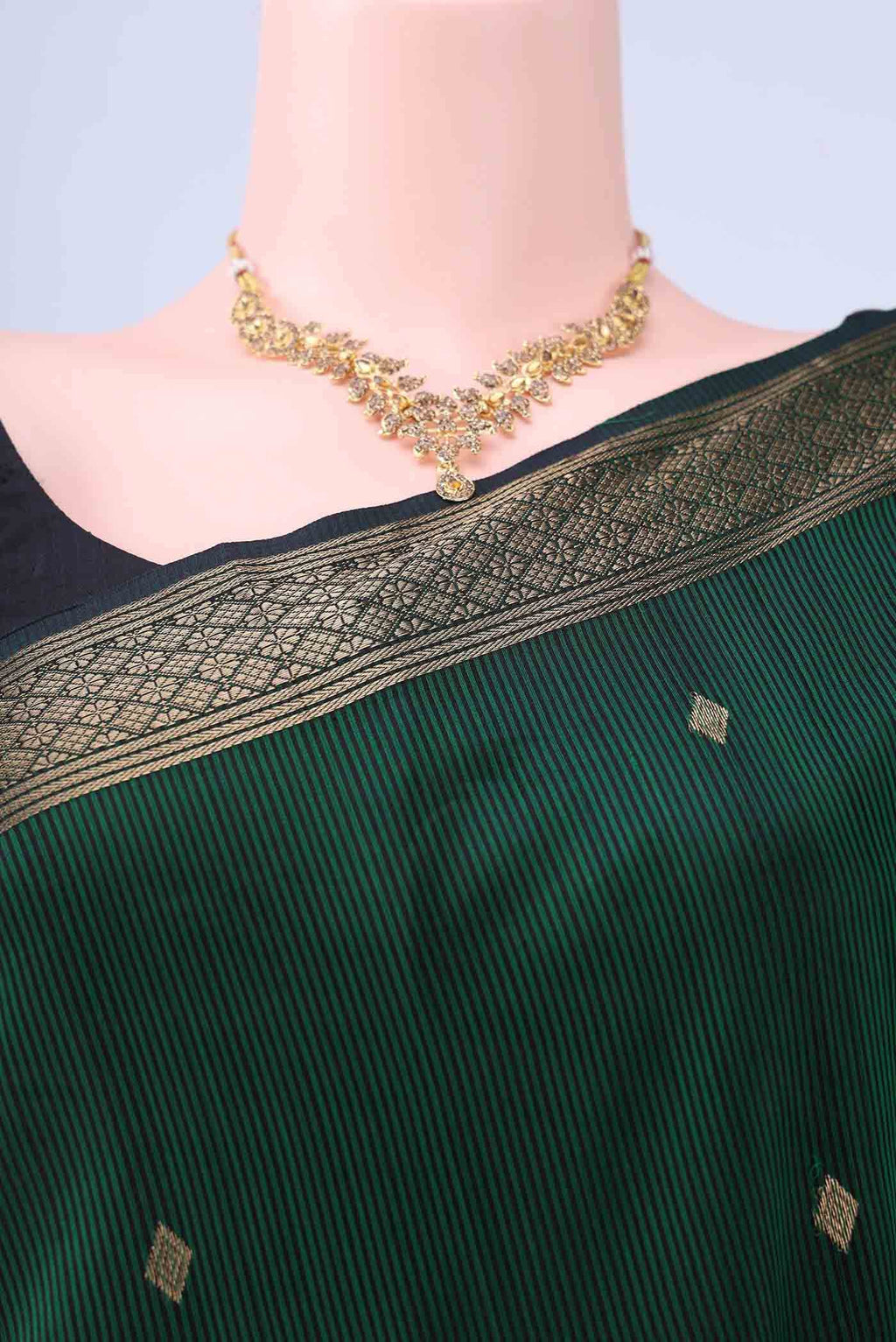 Bottle Green Maheshwari Silk Saree