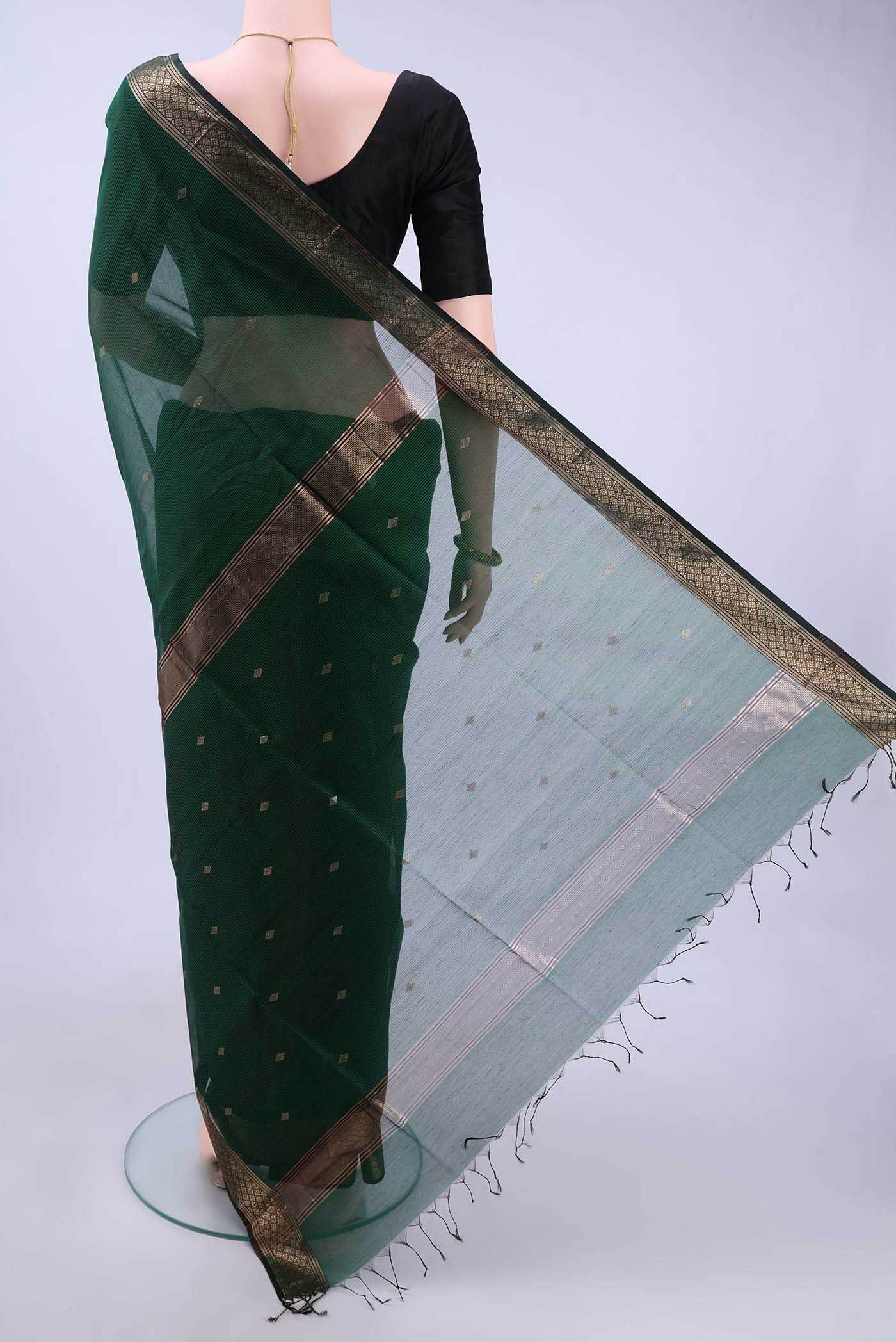 Bottle Green Maheshwari Silk Saree