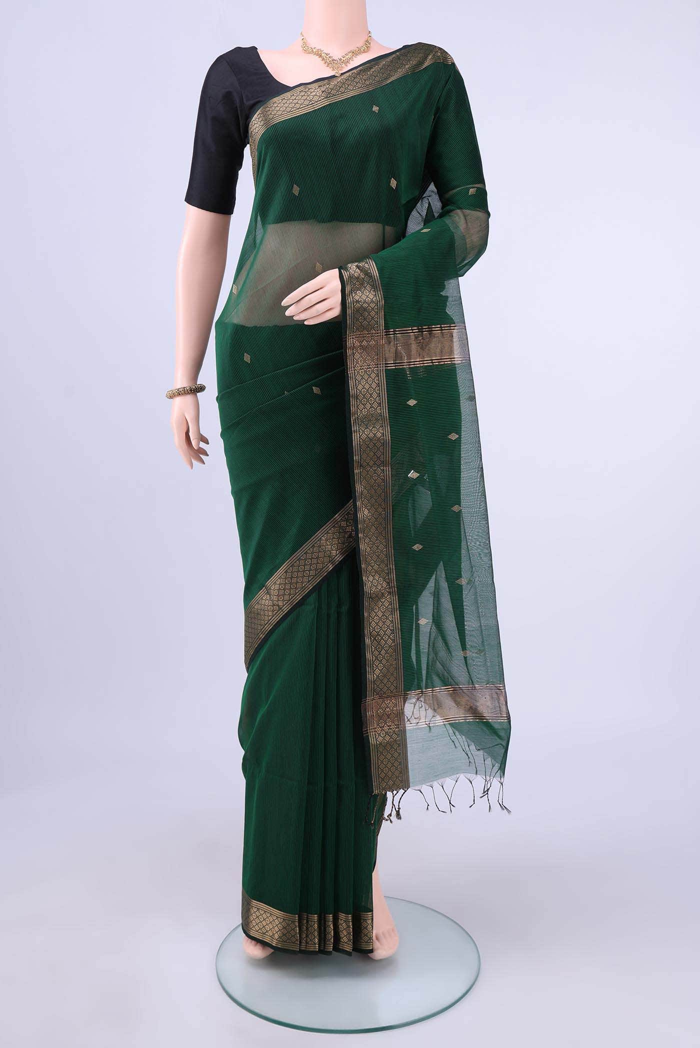 Bottle Green Maheshwari Silk Saree