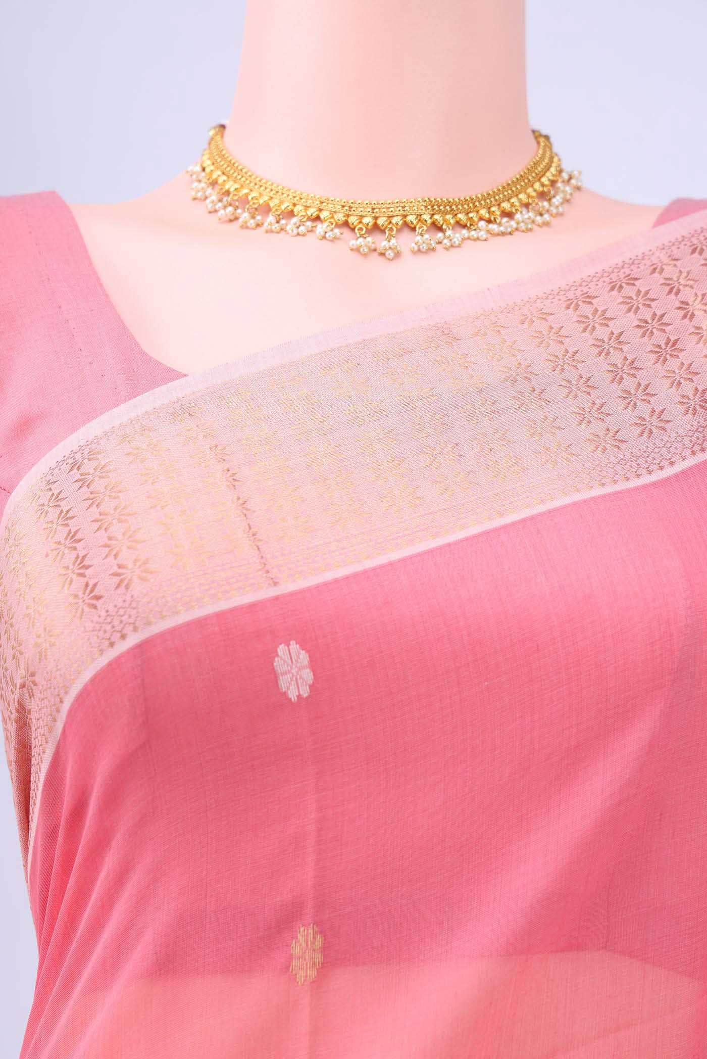 Peach Maheshwari Silk Cotton Saree