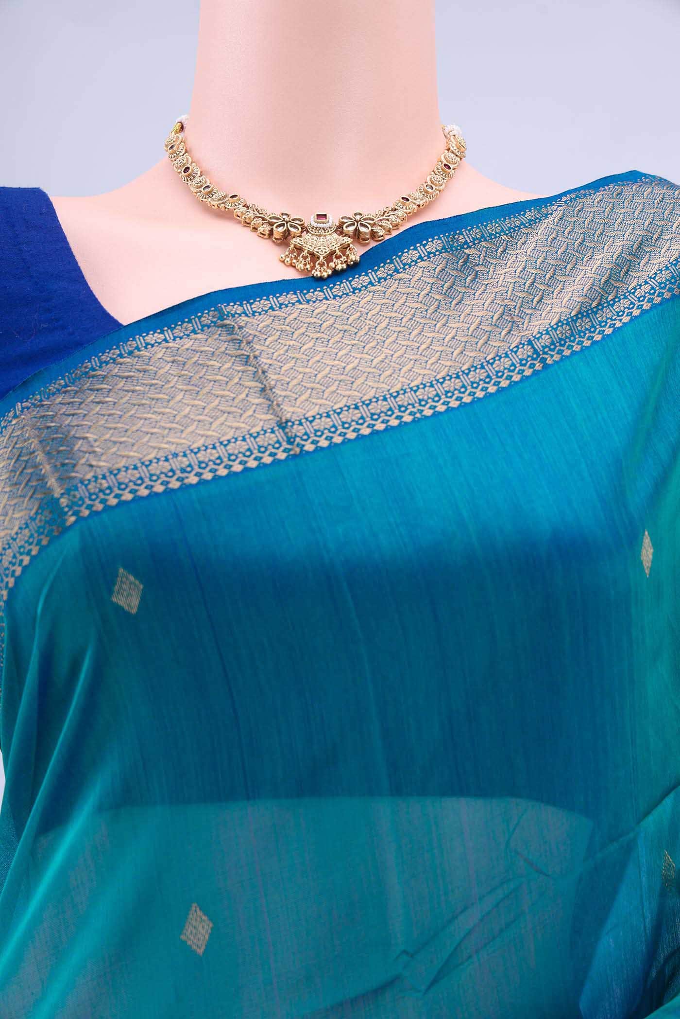 Sea Green Maheshwari Silk Cotton Saree