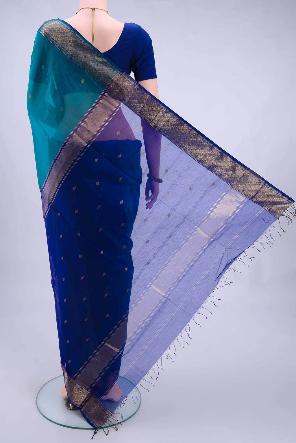 Sea Green Maheshwari Silk Cotton Saree