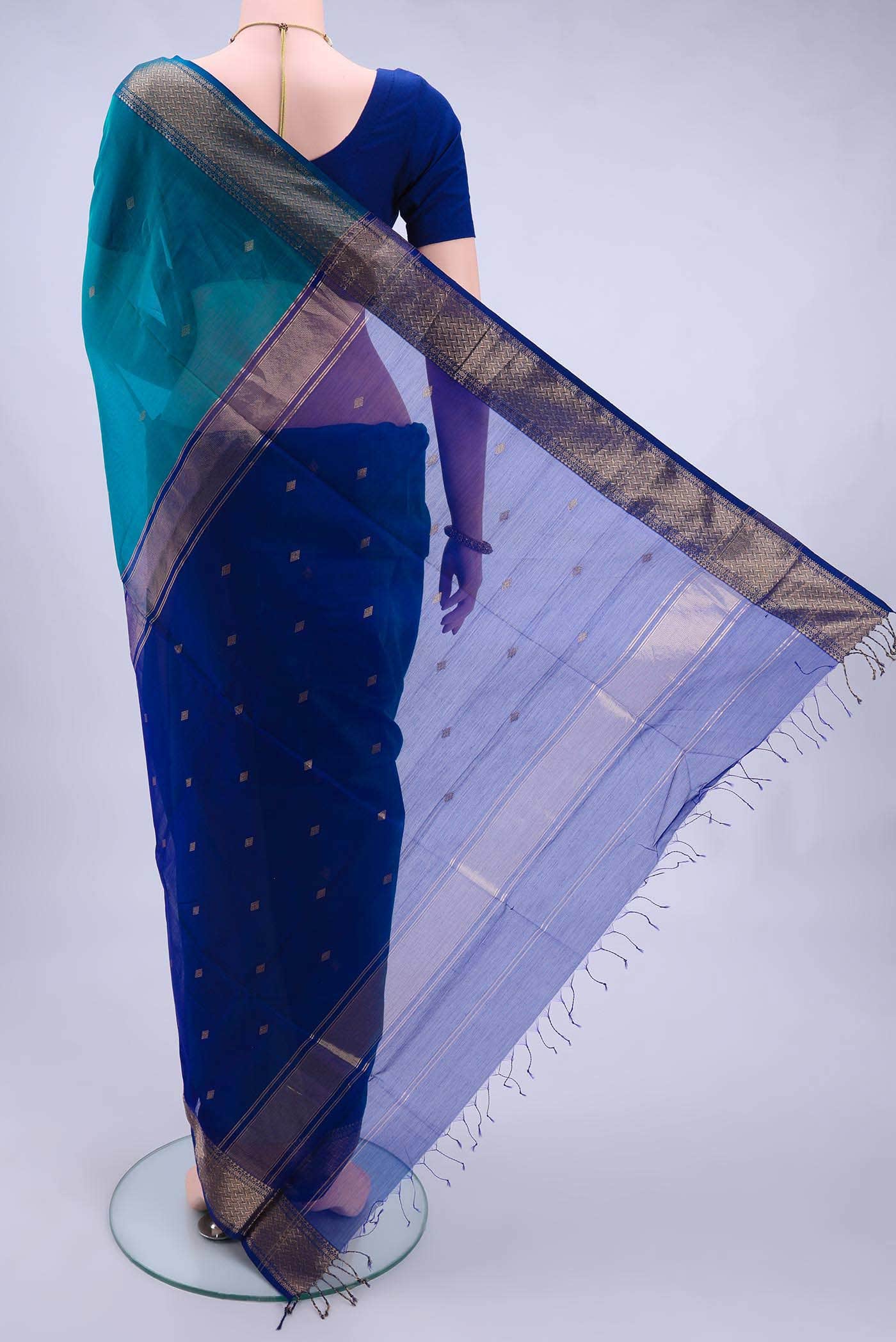 Sea Green Maheshwari Silk Cotton Saree