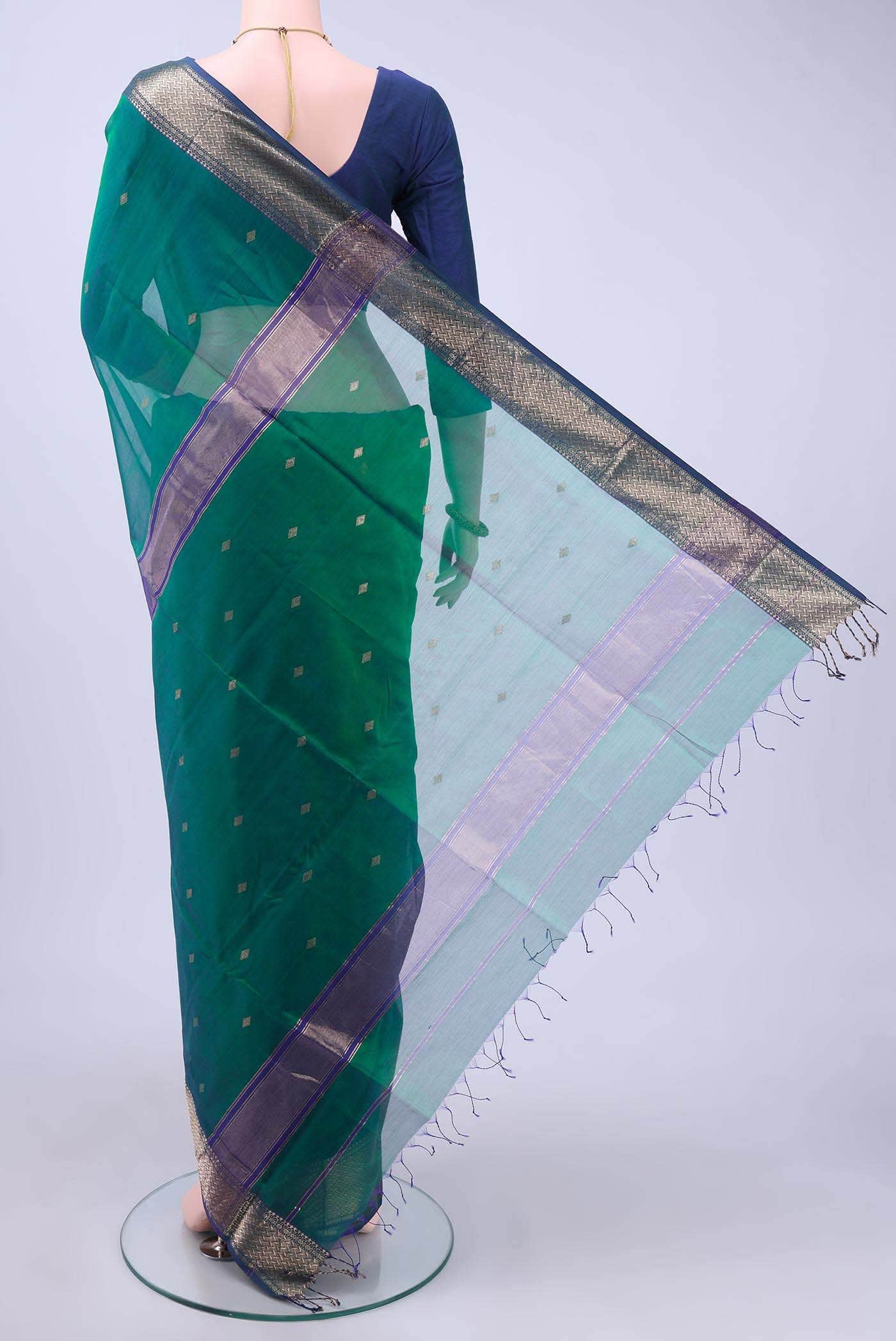 Green Maheshwari Silk Cotton Saree