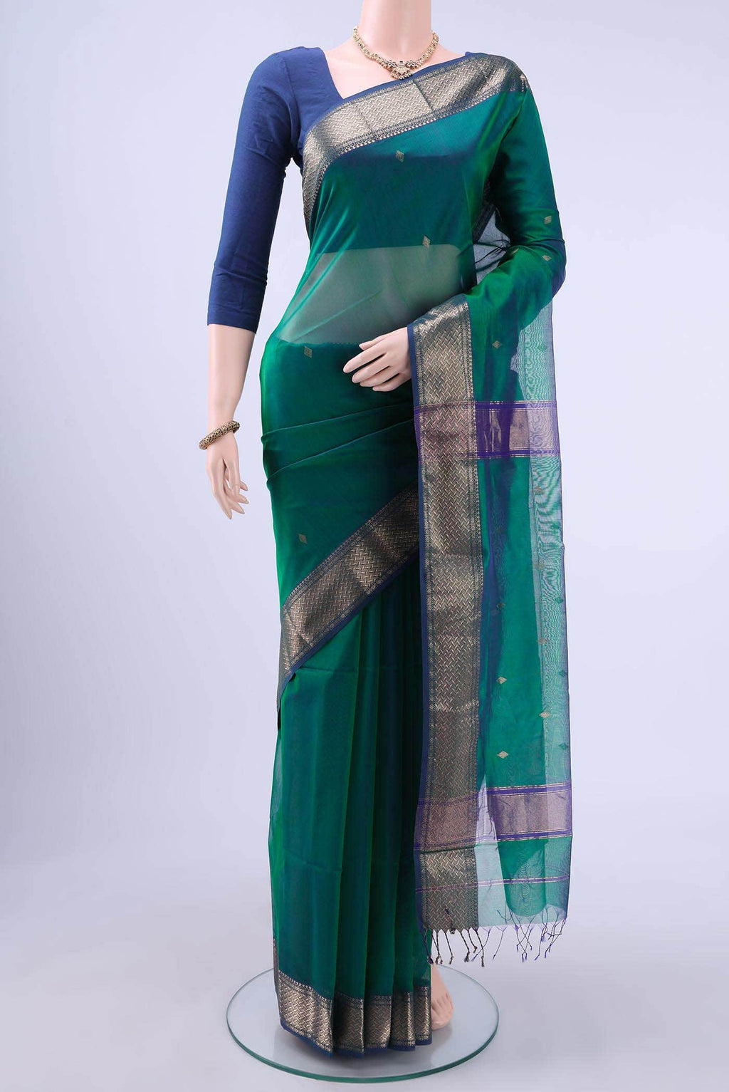 Green Maheshwari Silk Cotton Saree