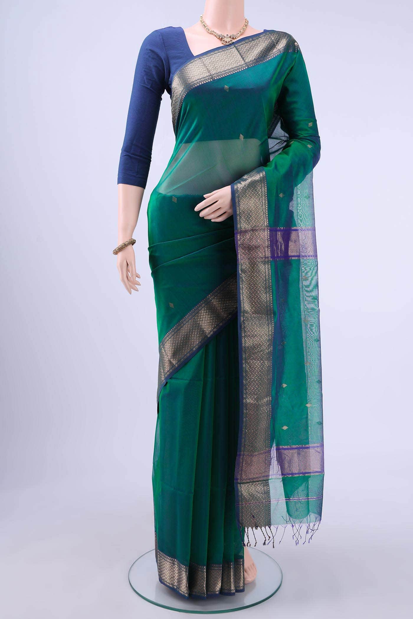 Green Maheshwari Silk Cotton Saree