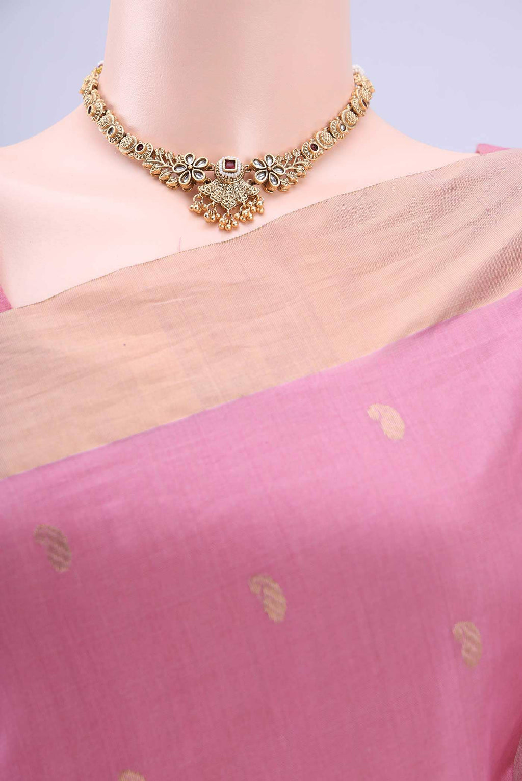 Rose pink Chanderi Silk Cotton Saree