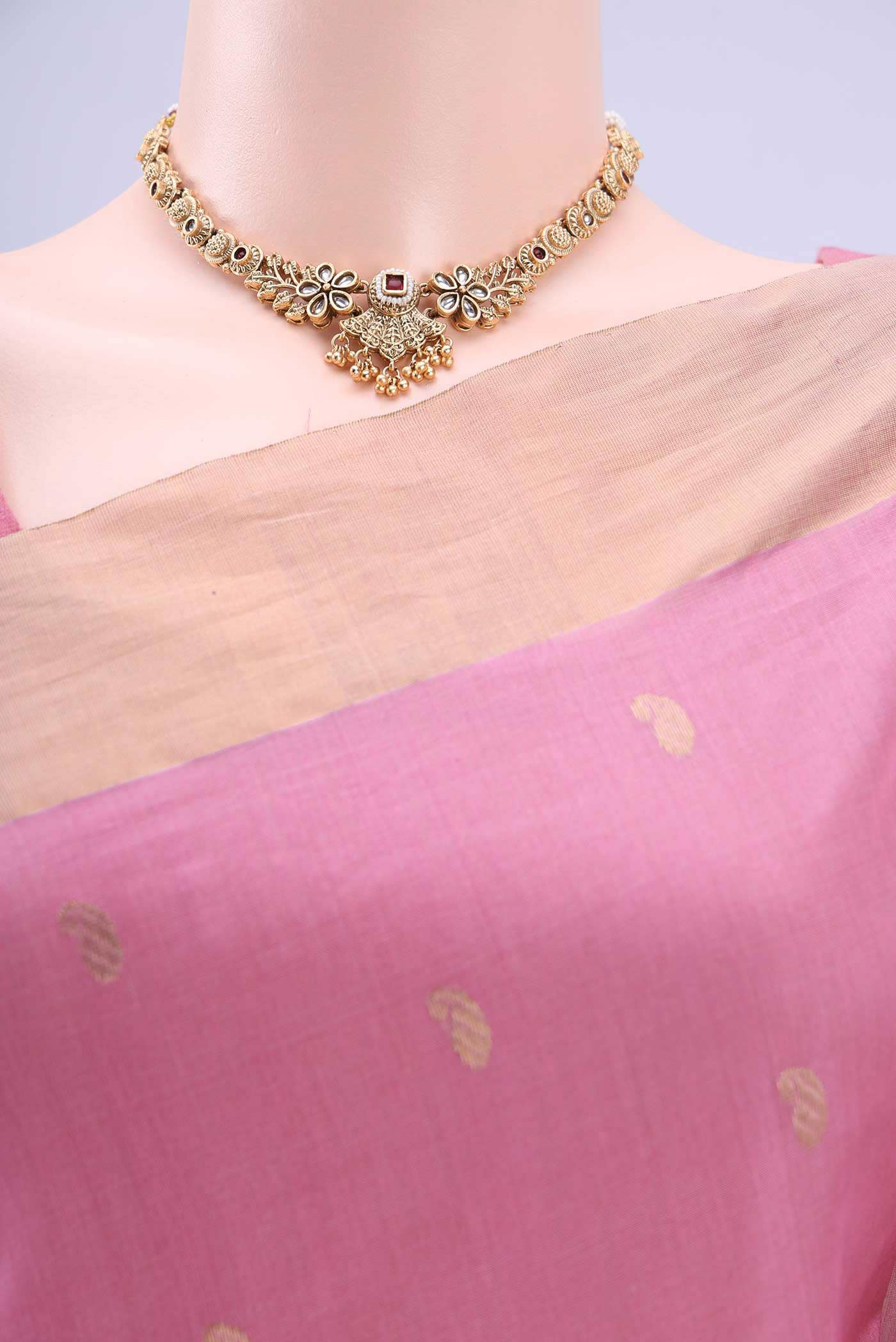 Rose pink Chanderi Silk Cotton Saree