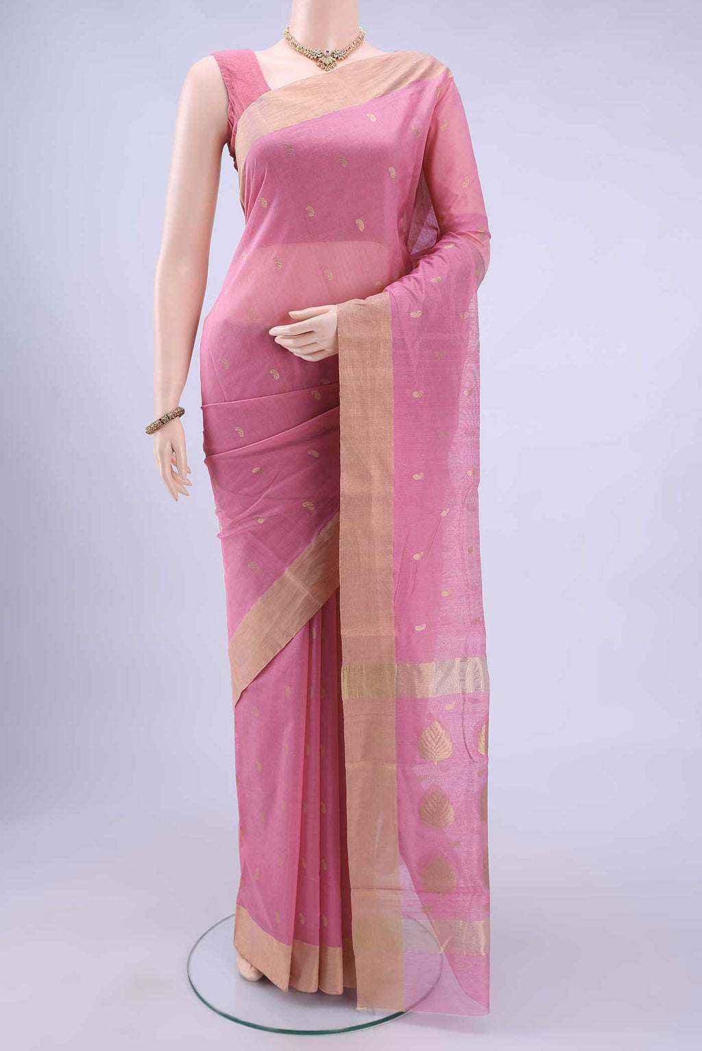 Rose pink Chanderi Silk Cotton Saree