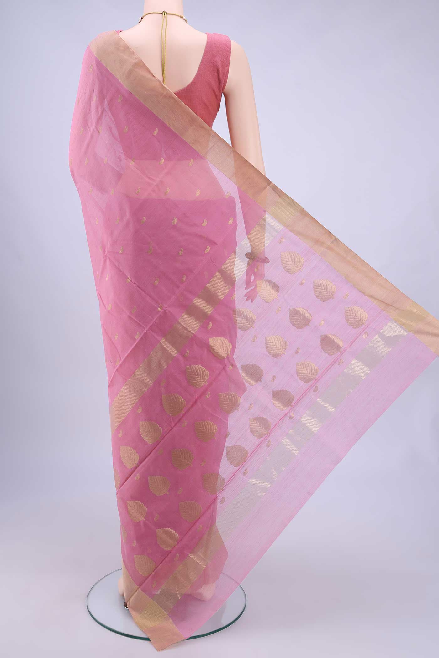Rose pink Chanderi Silk Cotton Saree