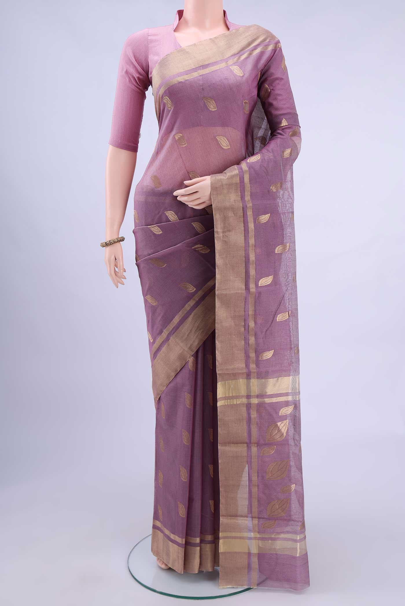 Mauve Chanderi Silk Cotton Saree