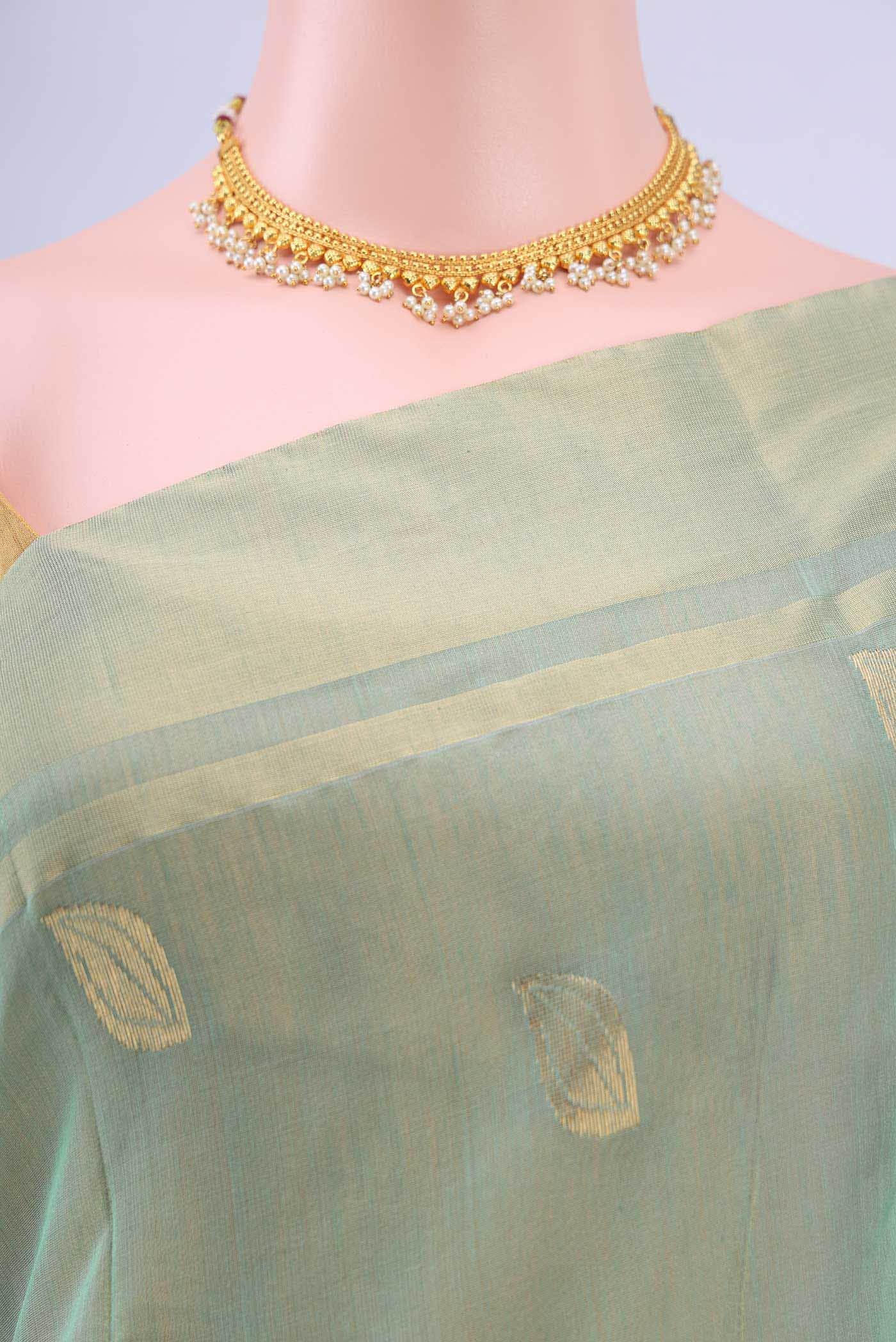 Pista Green Chanderi Silk Cotton Saree