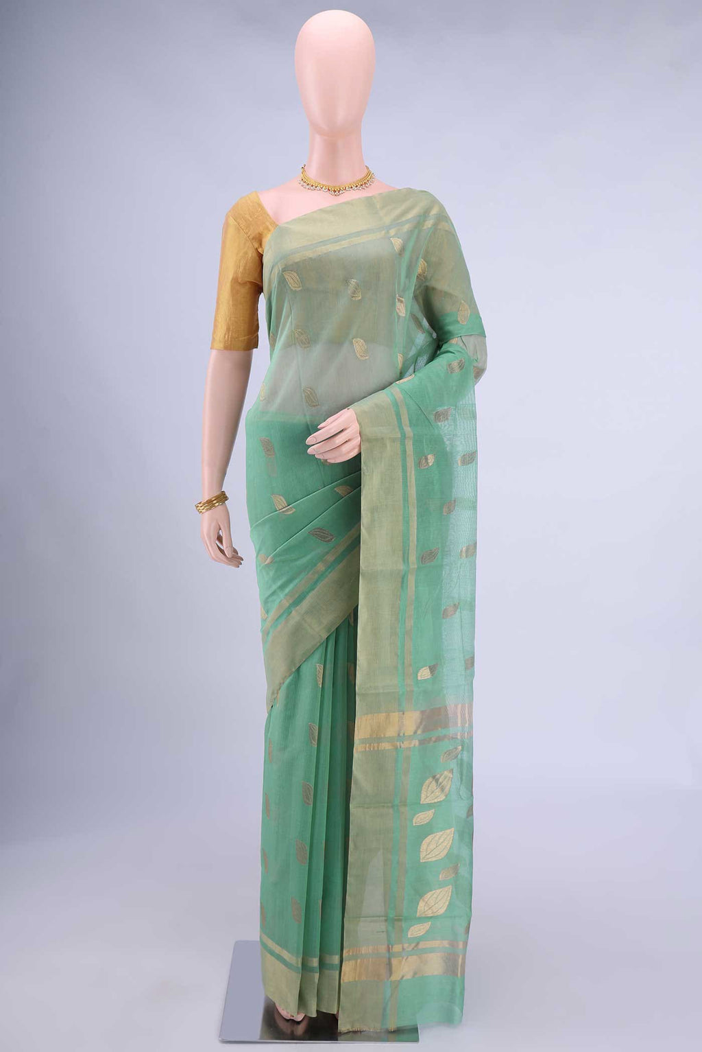 Pista Green Chanderi Silk Cotton Saree