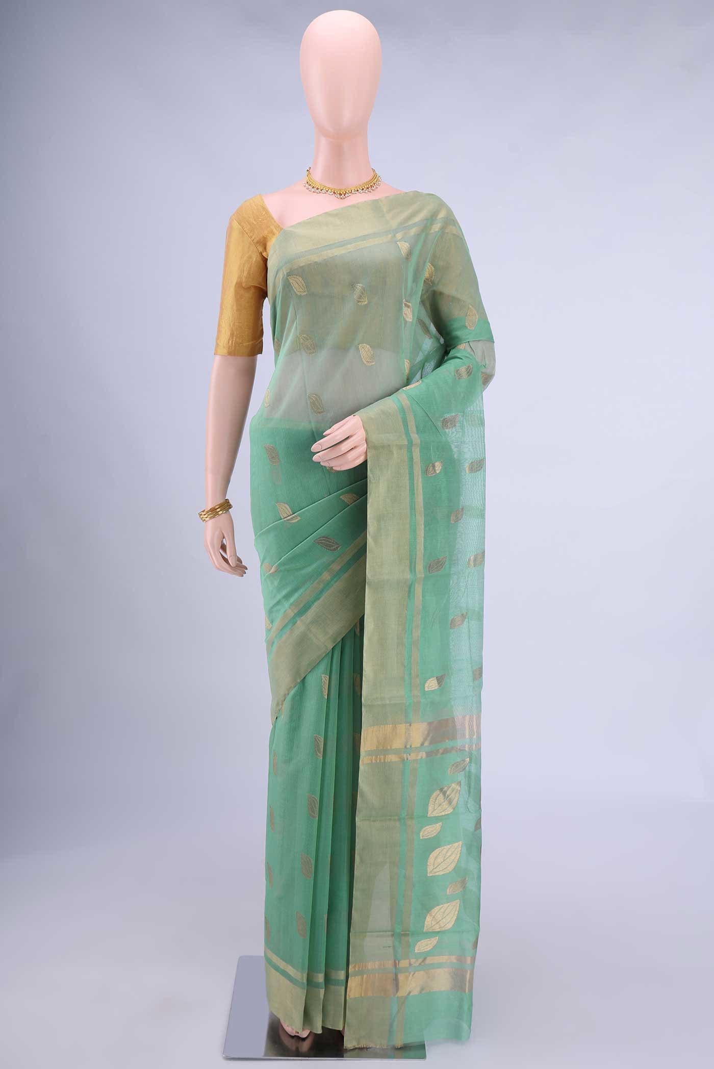 Pista Green Chanderi Silk Cotton Saree