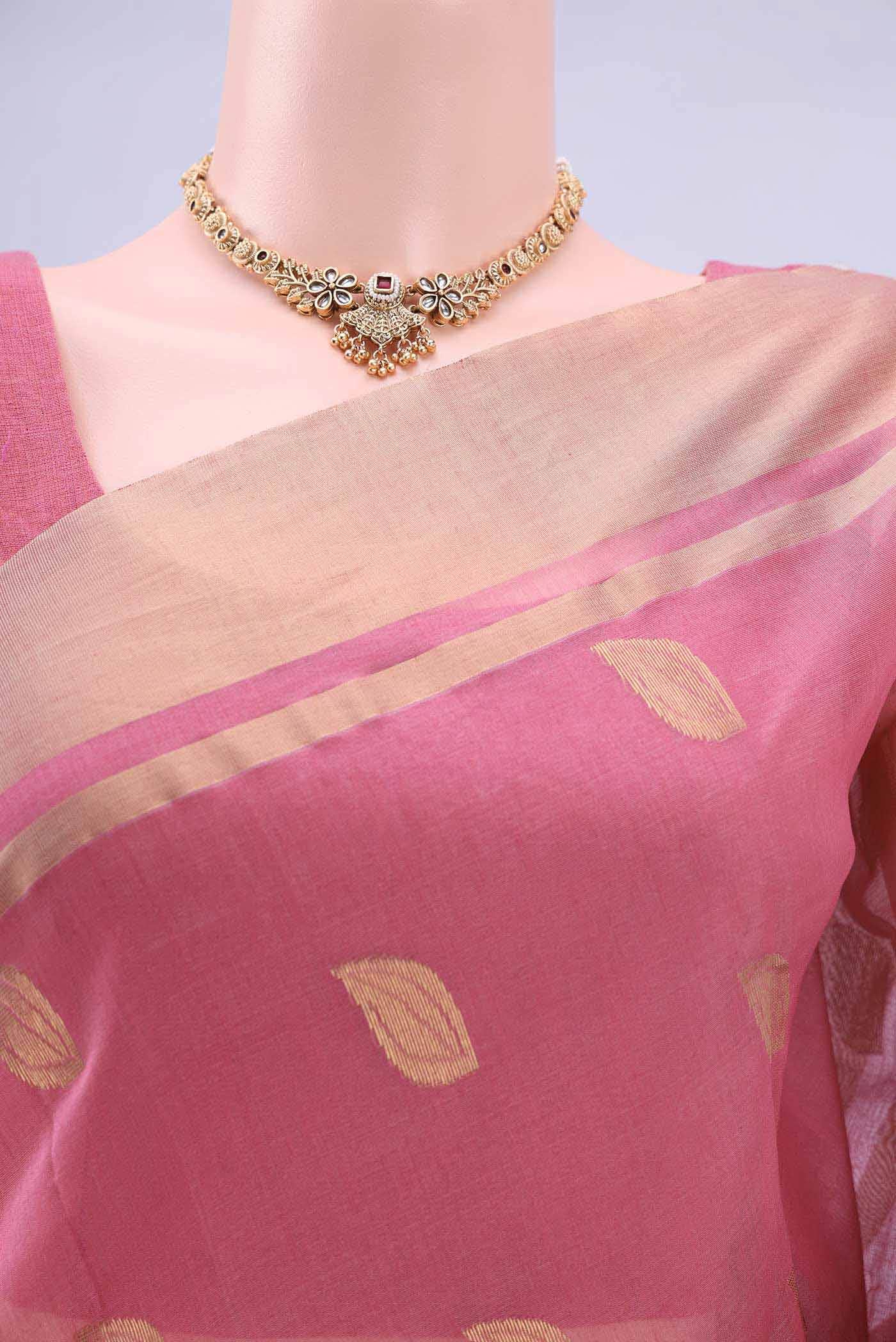 Rose pink Chanderi Silk Cotton Saree