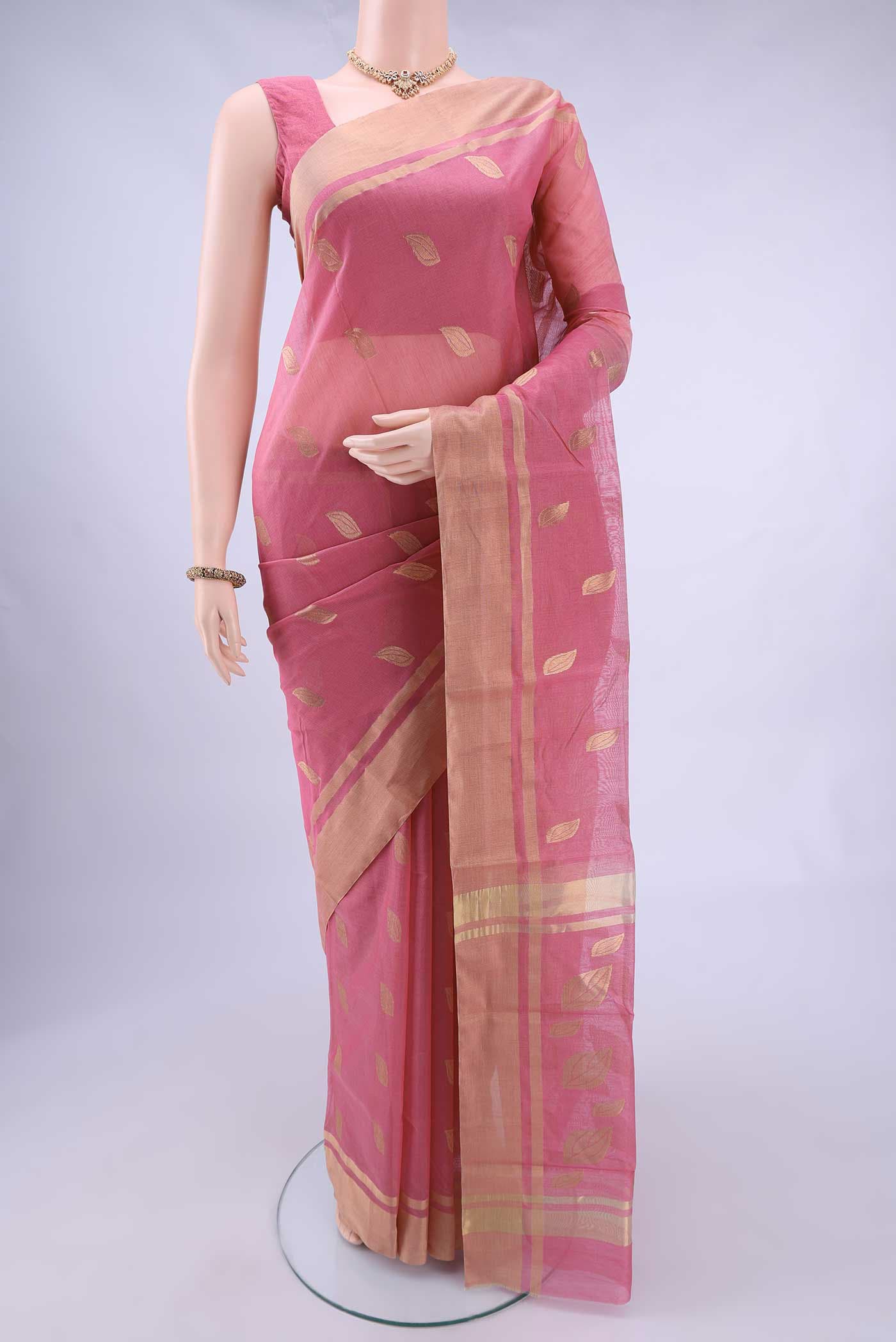 Rose pink Chanderi Silk Cotton Saree
