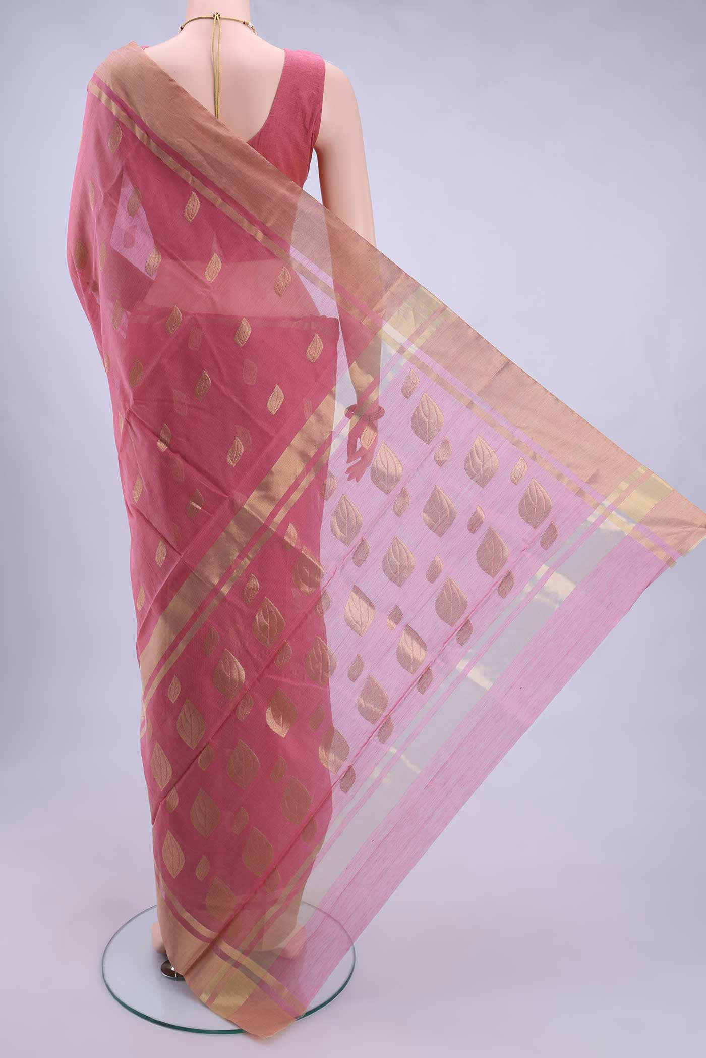 Rose pink Chanderi Silk Cotton Saree