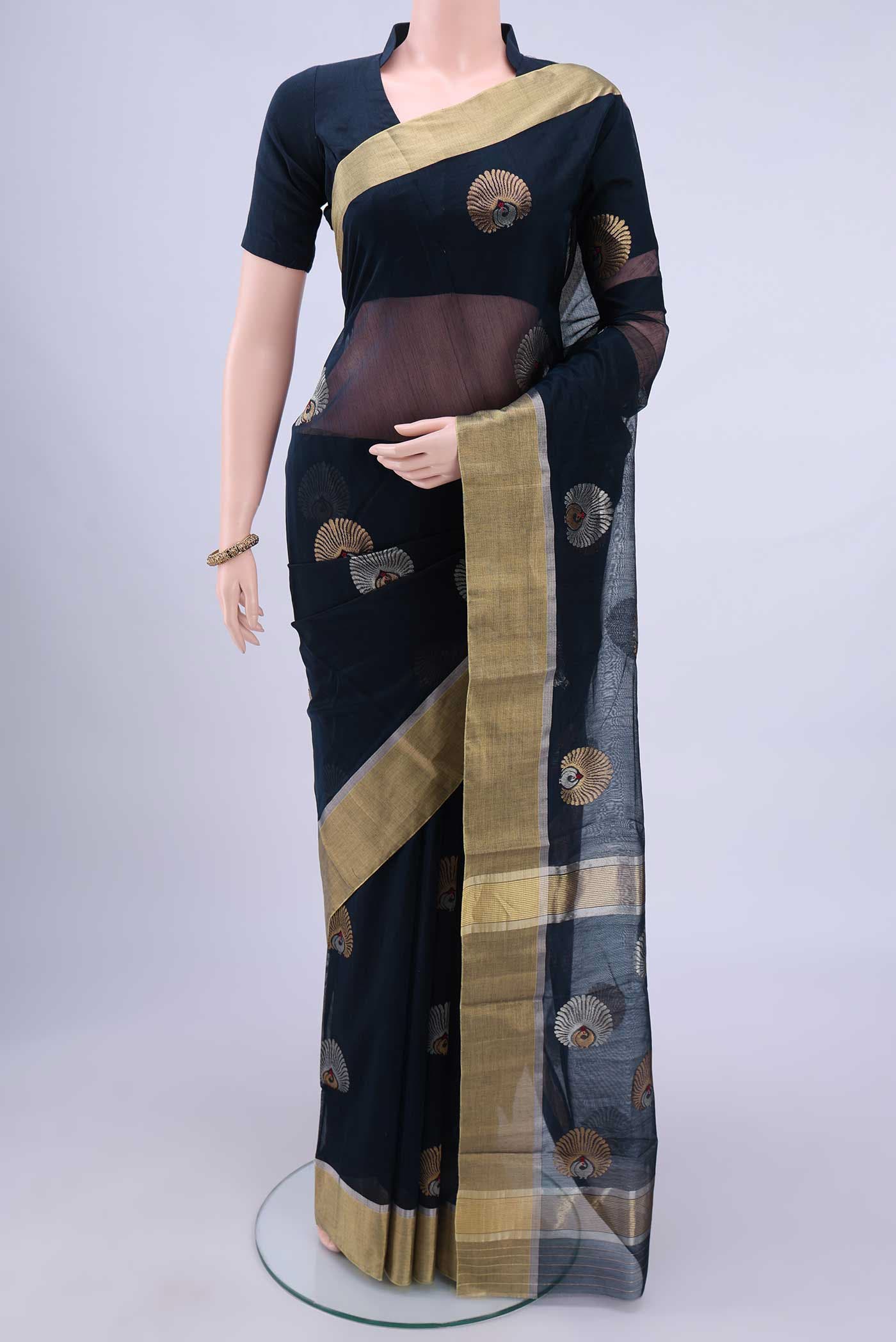 Navy Blue Chanderi Silk Cotton Saree