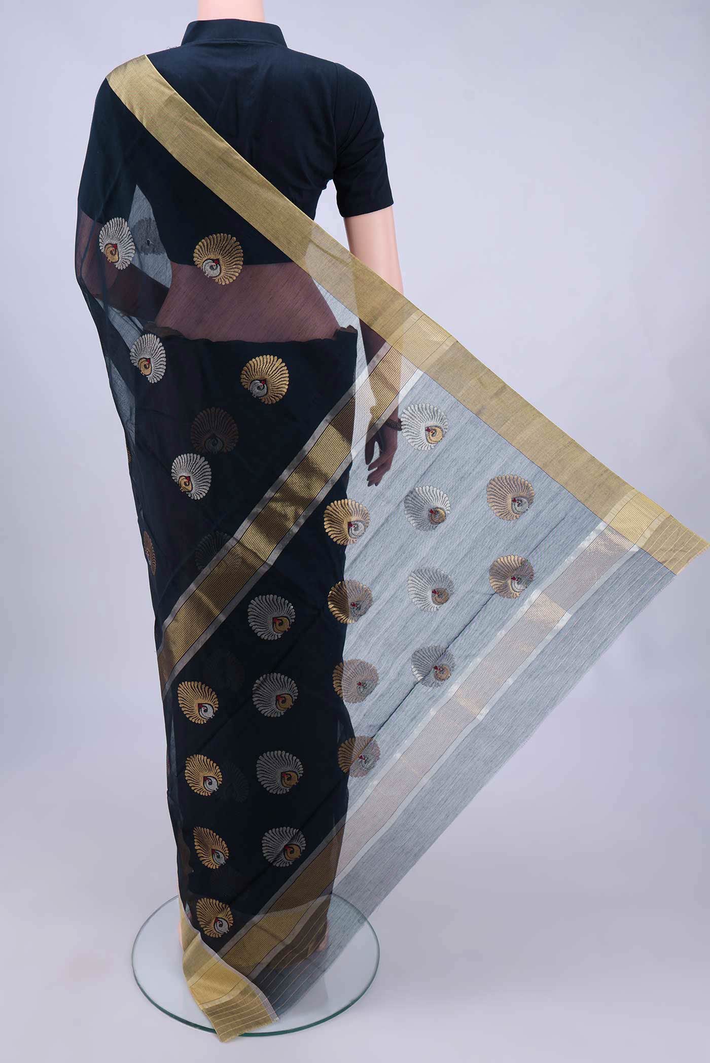 Navy Blue Chanderi Silk Cotton Saree