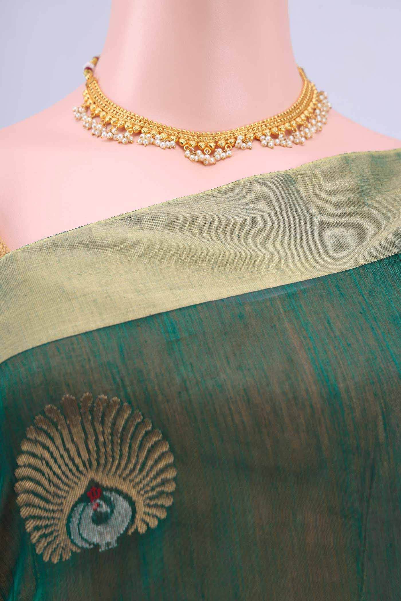 Peacock Blue Chanderi Silk Cotton Saree