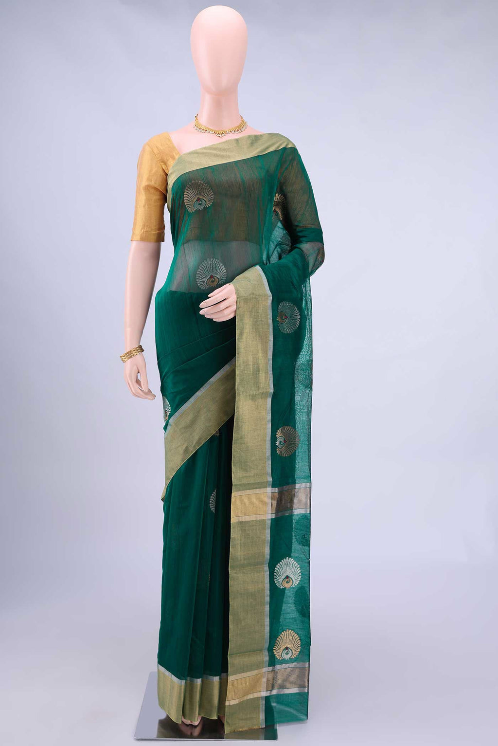 Peacock Blue Chanderi Silk Cotton Saree