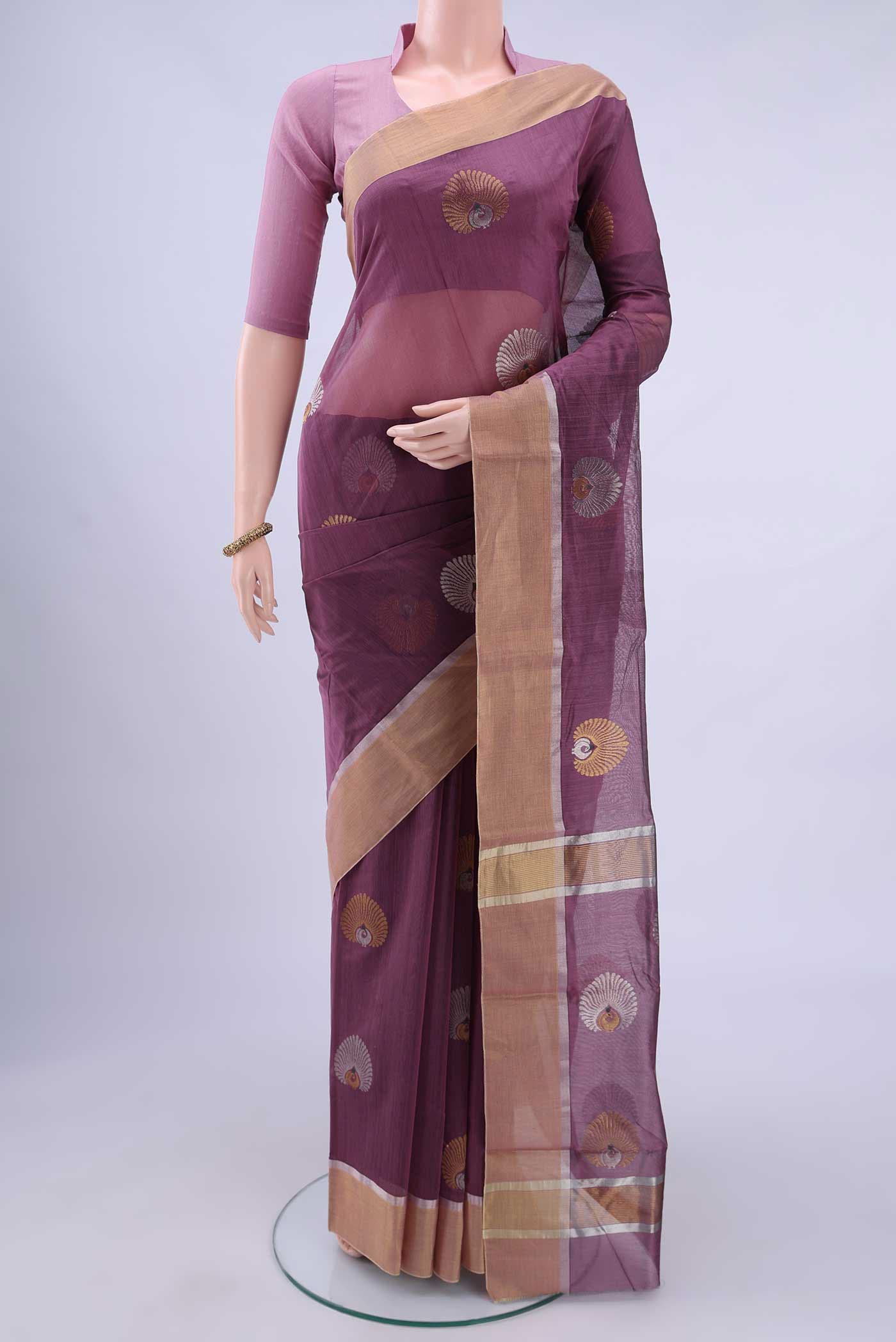 Magenta Chanderi Silk Cotton Saree