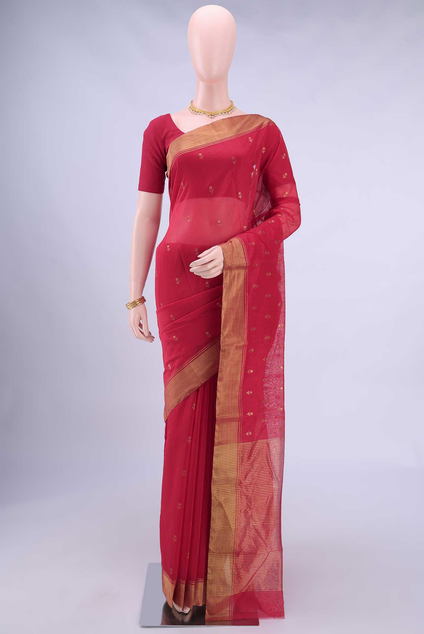 Red Chanderi Silk Cotton Saree